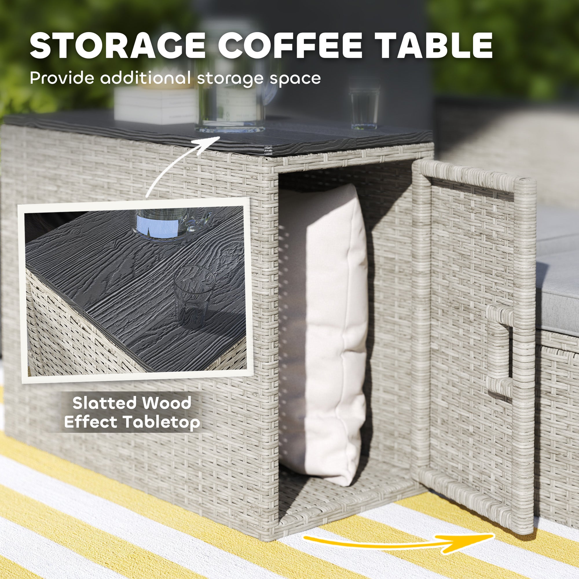 Outsunny 5 Piece Rattan Garden Furniture Set with Storage Table, Grey
