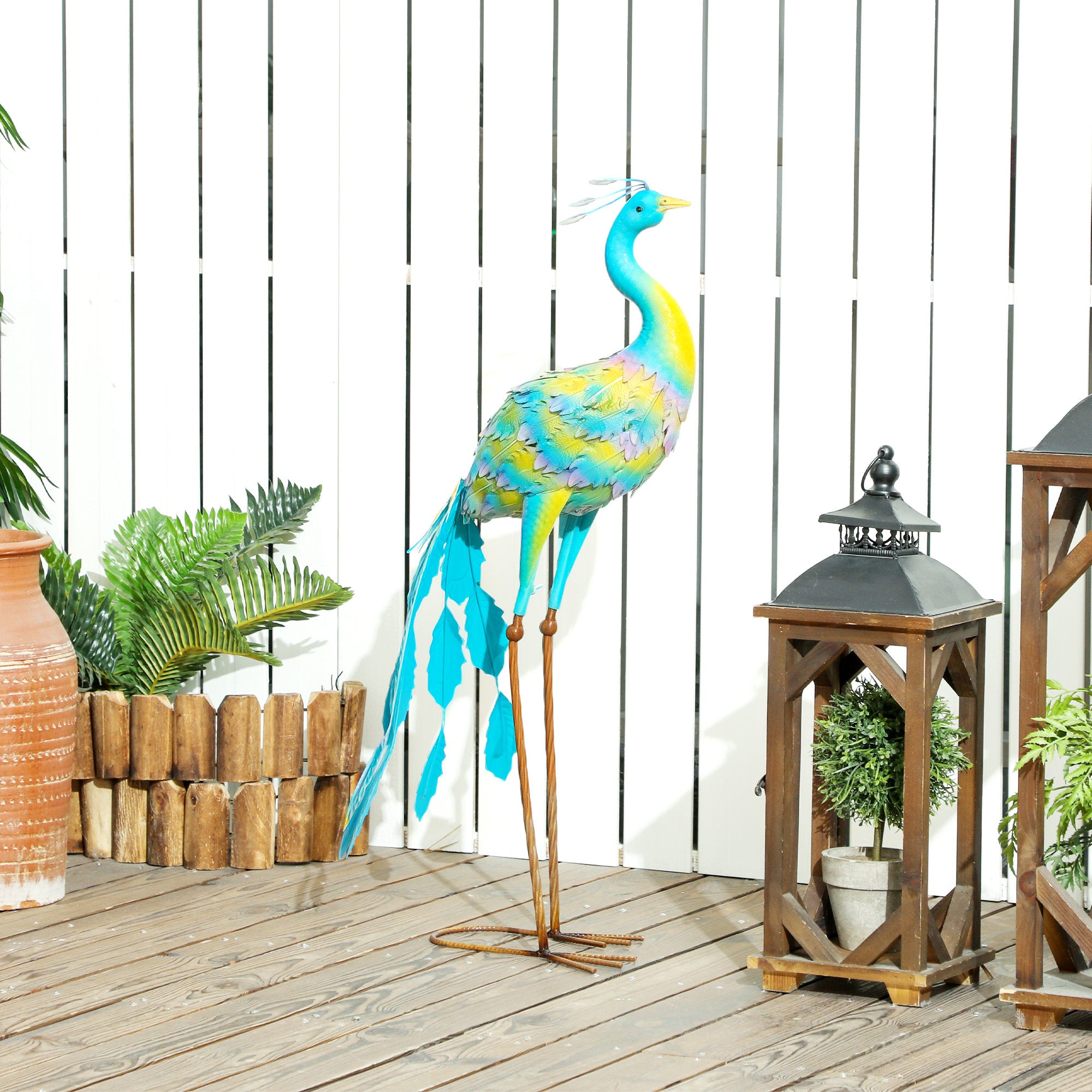 Outsunny Metal Peacock Garden Statue with Ground Stakes