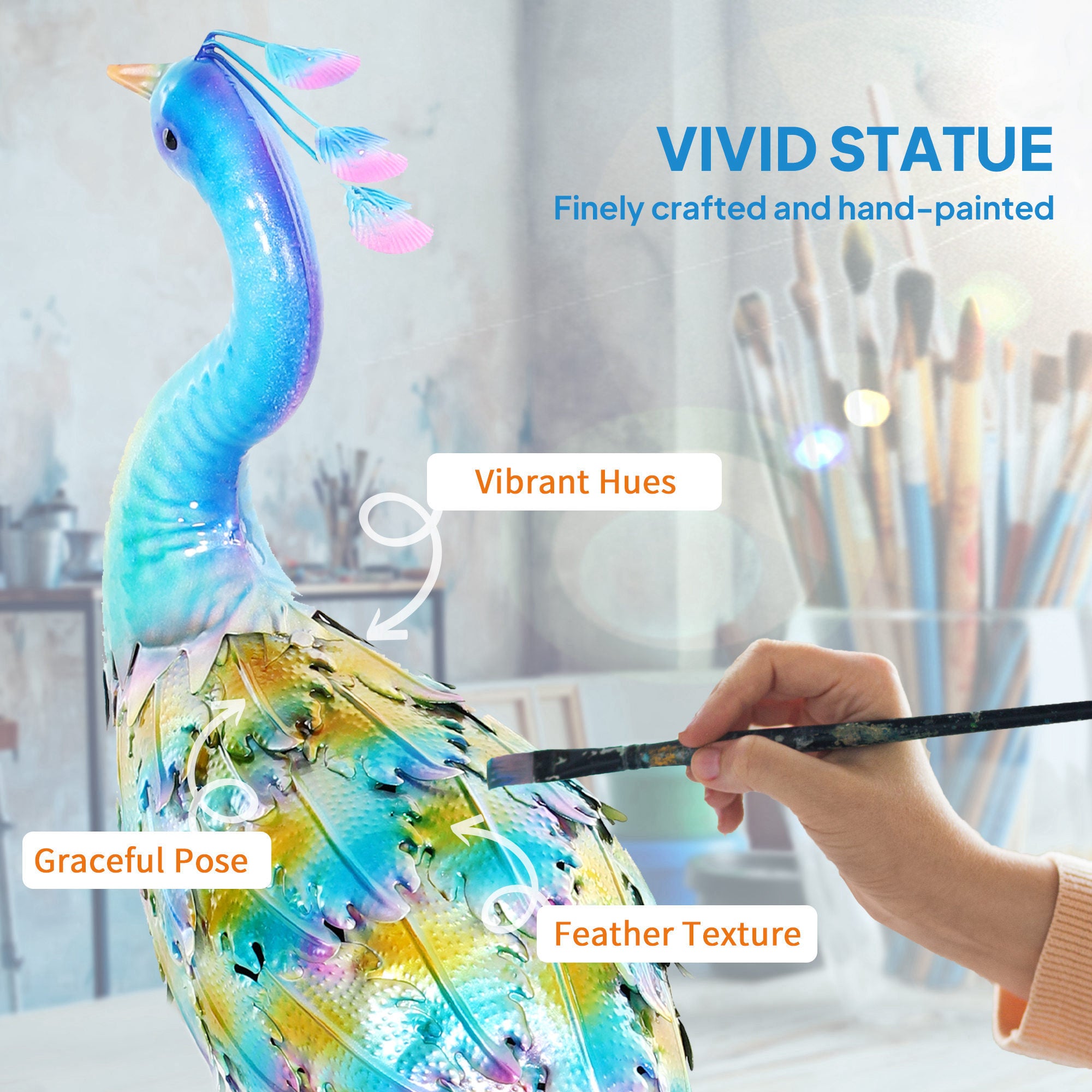 Outsunny Metal Peacock Garden Statue with Ground Stakes