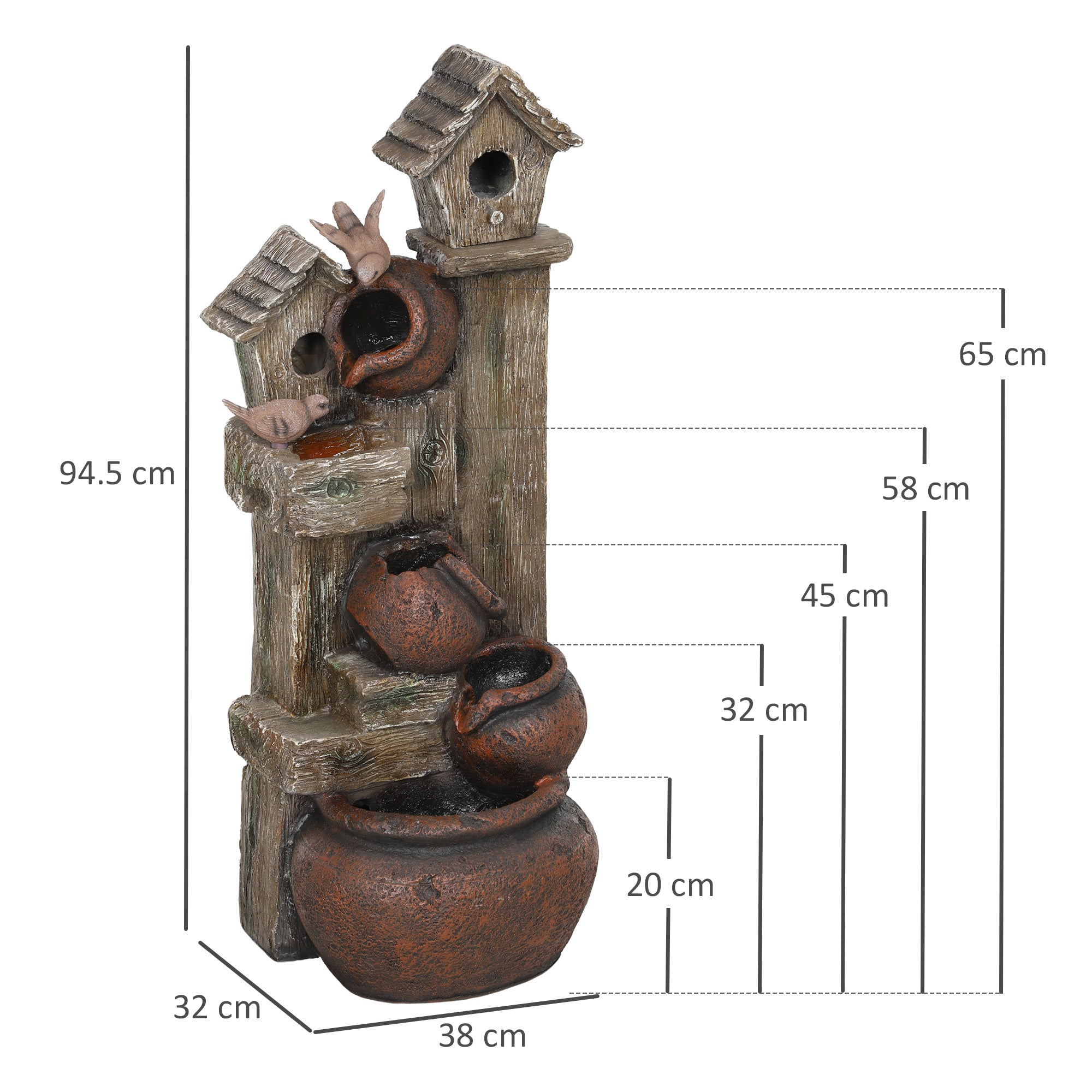 Outsunny 2-in-1 Outdoor Waterfall Fountain with Birdhouse and LED Lights
