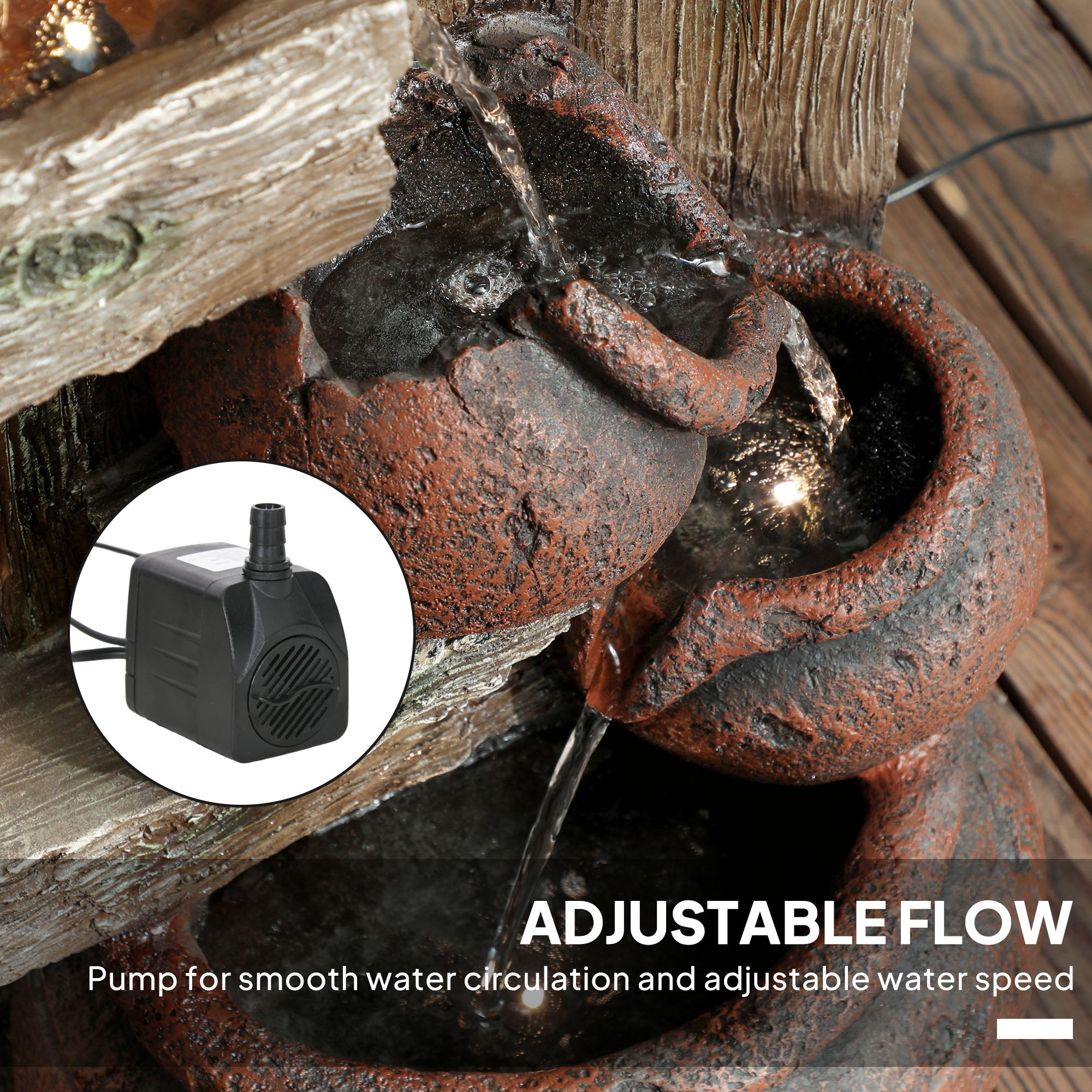 Outsunny 2-in-1 Outdoor Waterfall Fountain with Birdhouse and LED Lights