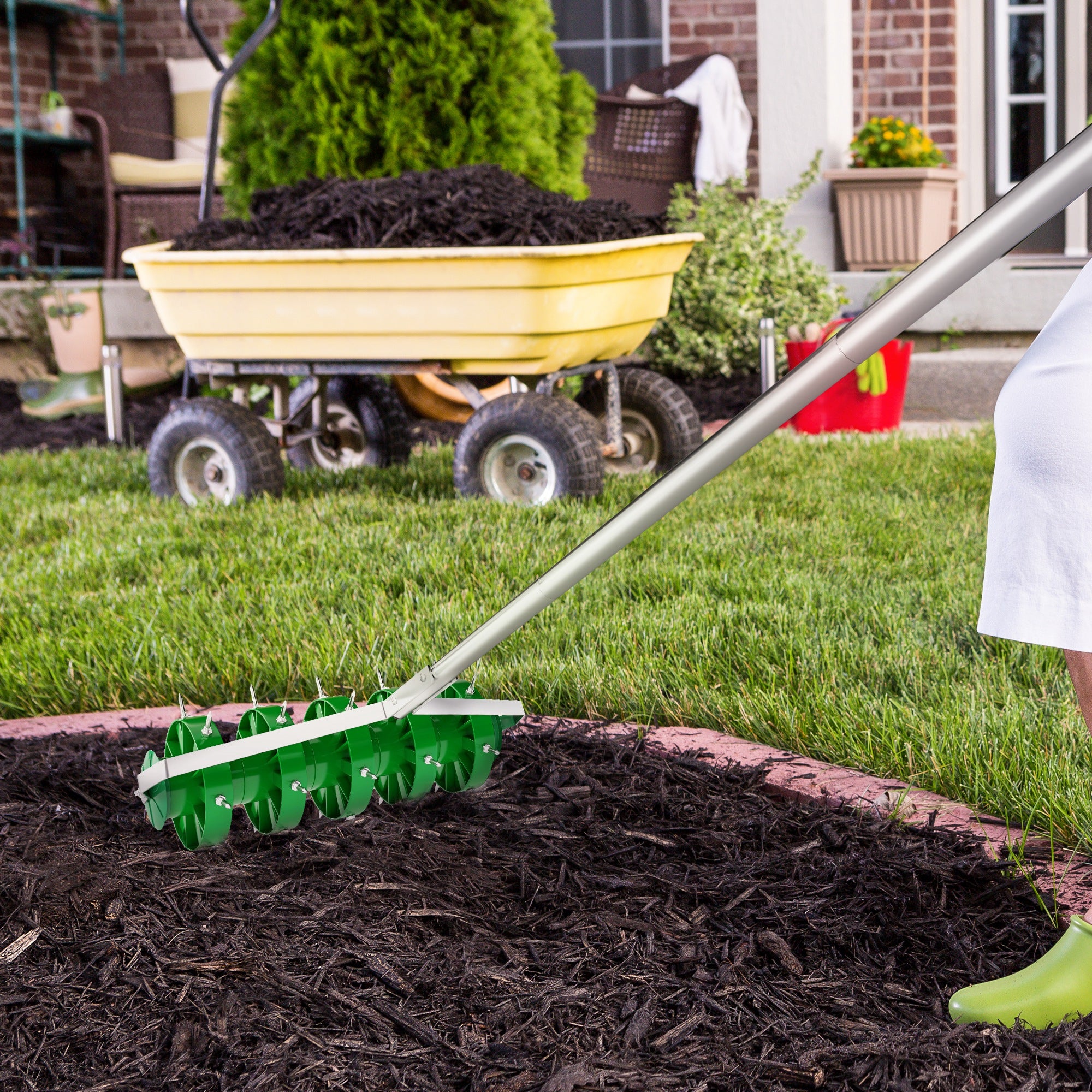 Outsunny 150mm Grass Spike Soil Aerator with 3-Piece Handle