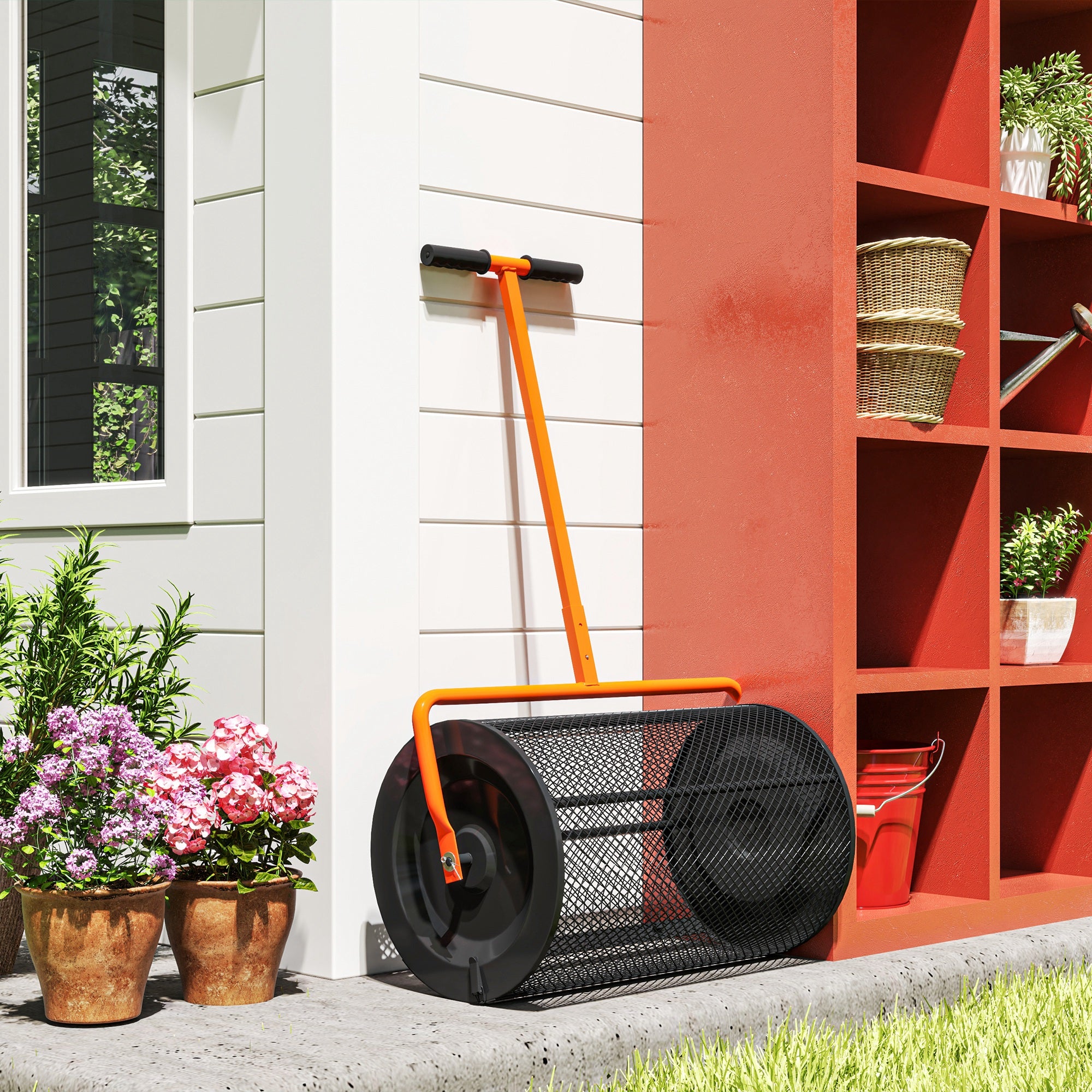 Outsunny 24in 300L Compost Spreader with Adjustable Handle