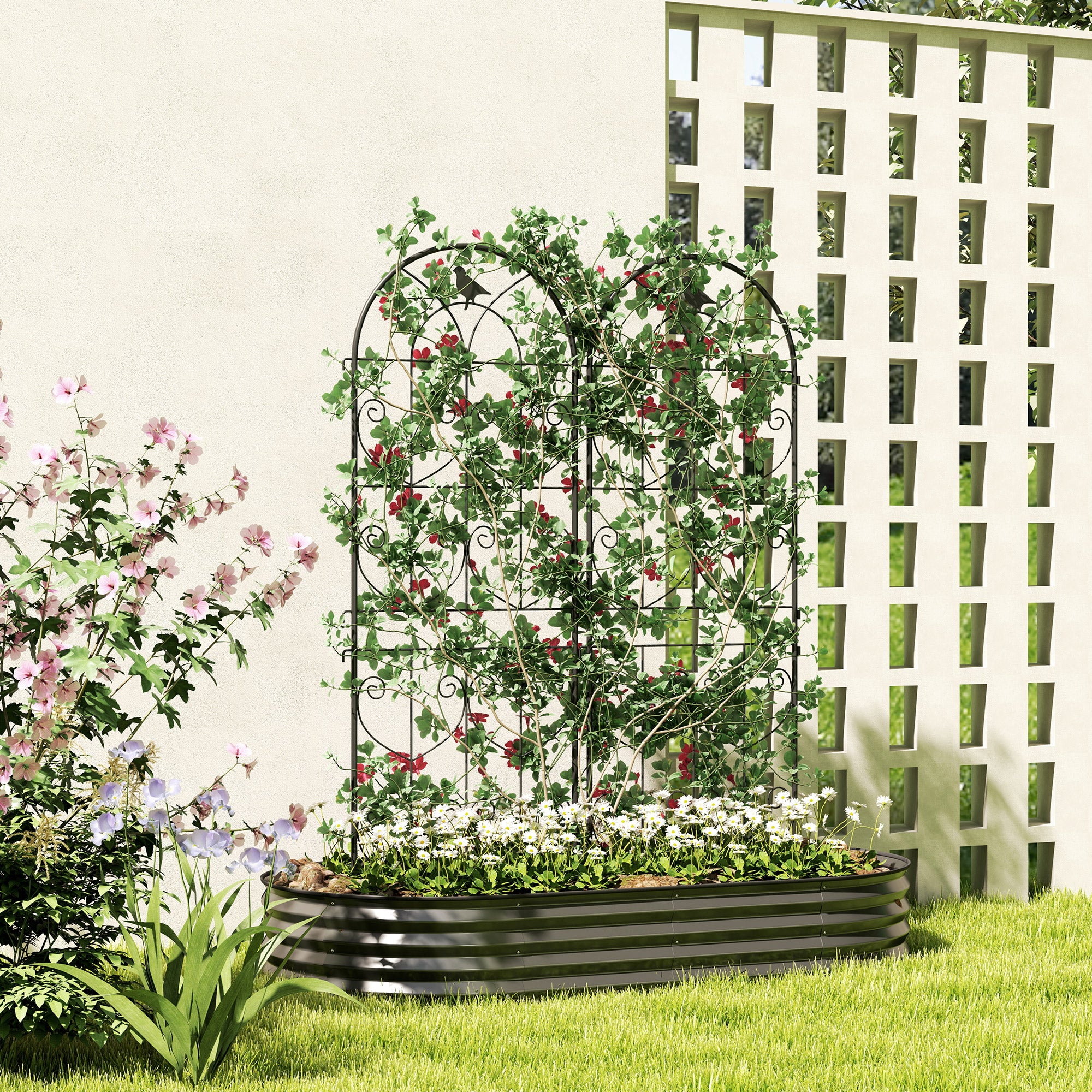 Outsunny Set of 2 Black Metal Garden Trellis Panels, 150 x 50 cm