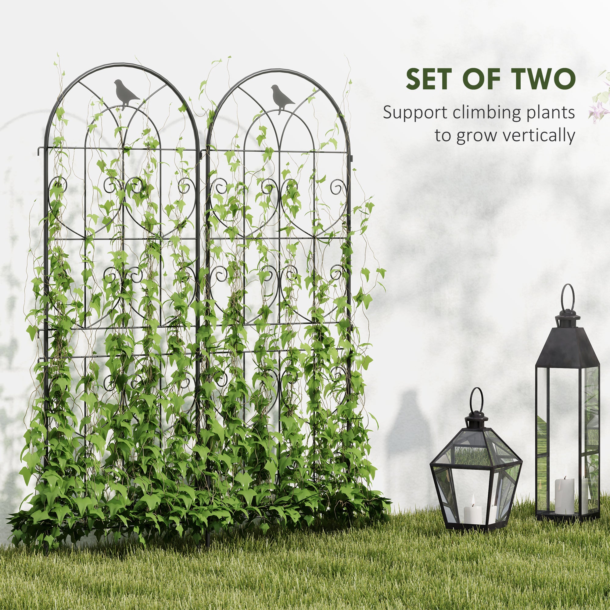 Outsunny Set of 2 Black Metal Garden Trellis Panels, 150 x 50 cm