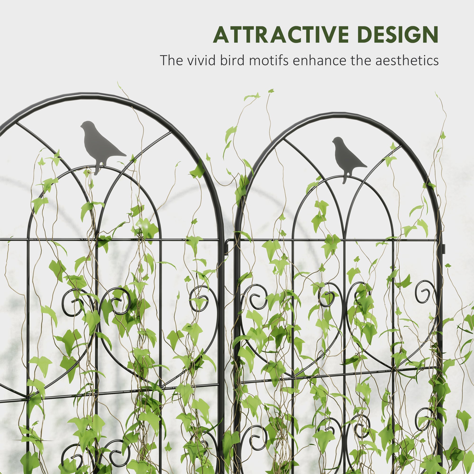 Outsunny Set of 2 Black Metal Garden Trellis Panels, 150 x 50 cm