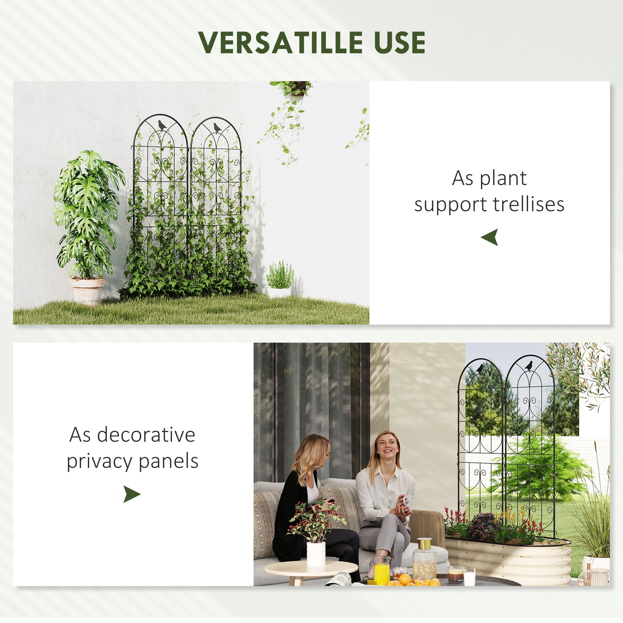Outsunny Set of 2 Black Metal Garden Trellis Panels, 150 x 50 cm