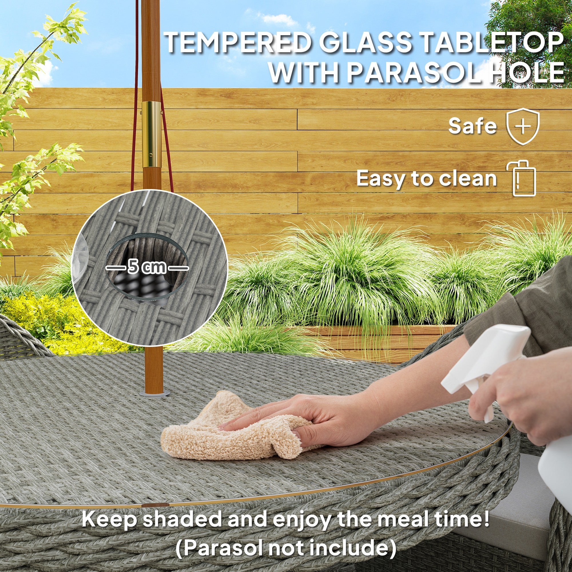 Outsunny 5-Piece Grey Rattan Dining Set for 4 with Cushions, Umbrella Hole