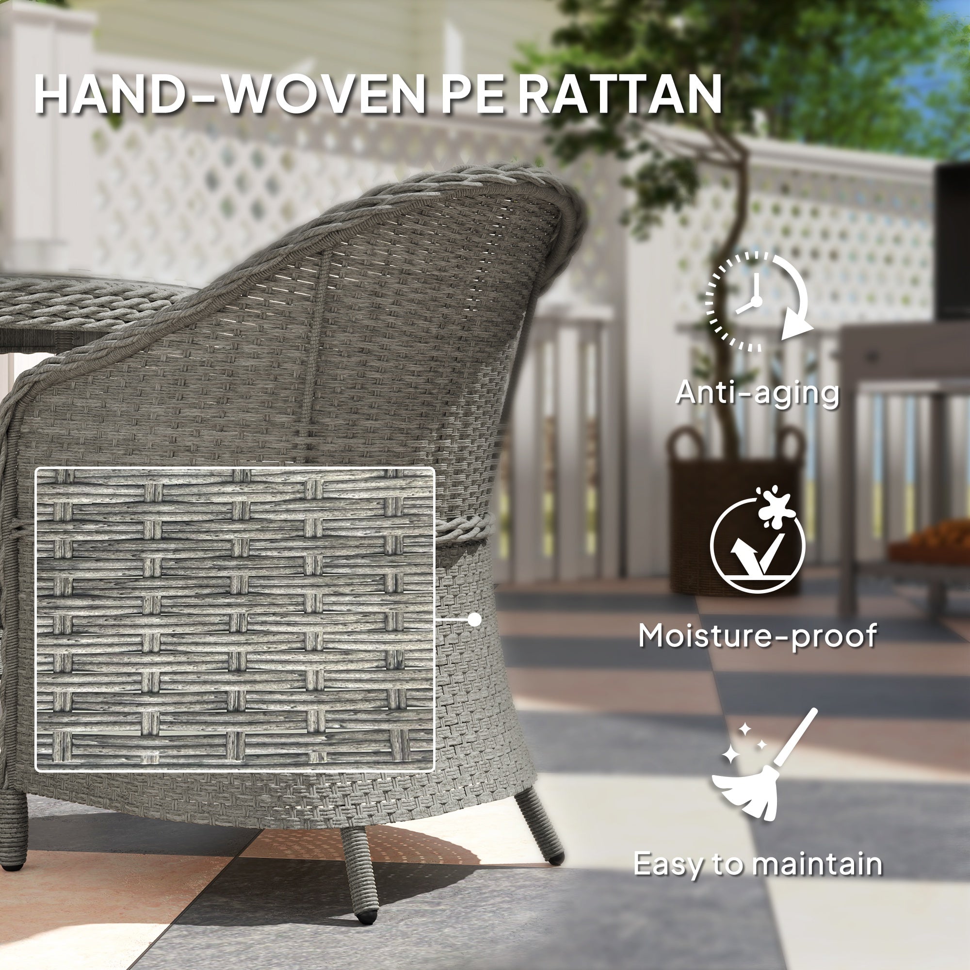 Outsunny 5-Piece Grey Rattan Dining Set for 4 with Cushions, Umbrella Hole
