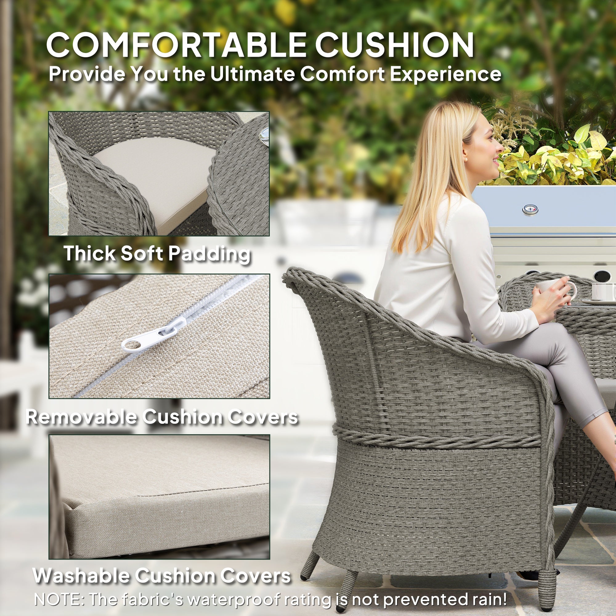 Outsunny 5-Piece Grey Rattan Dining Set for 4 with Cushions, Umbrella Hole