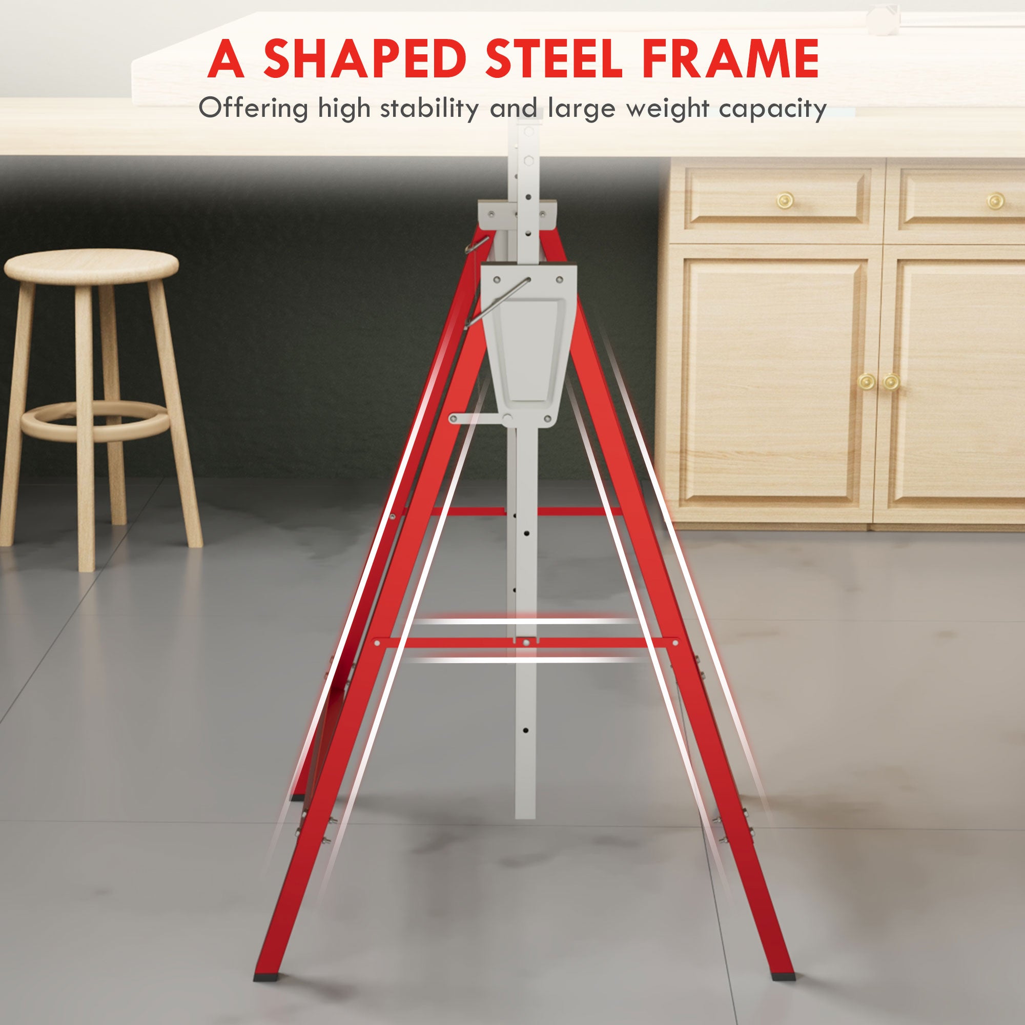 HOMCOM Set of 2 Adjustable Steel Saw Horses, Folding, Red