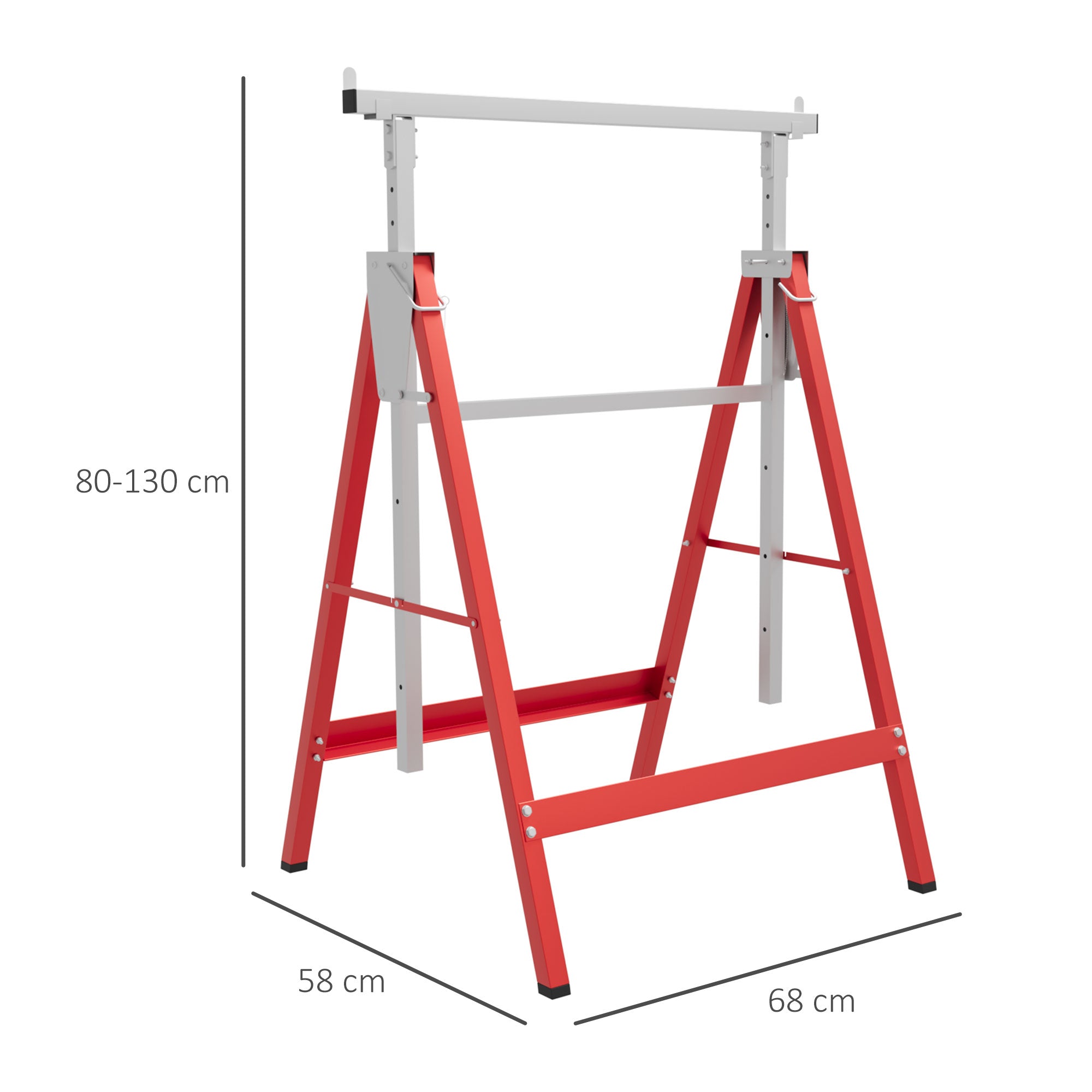 HOMCOM Set of 2 Adjustable Steel Saw Horses, Folding, Red