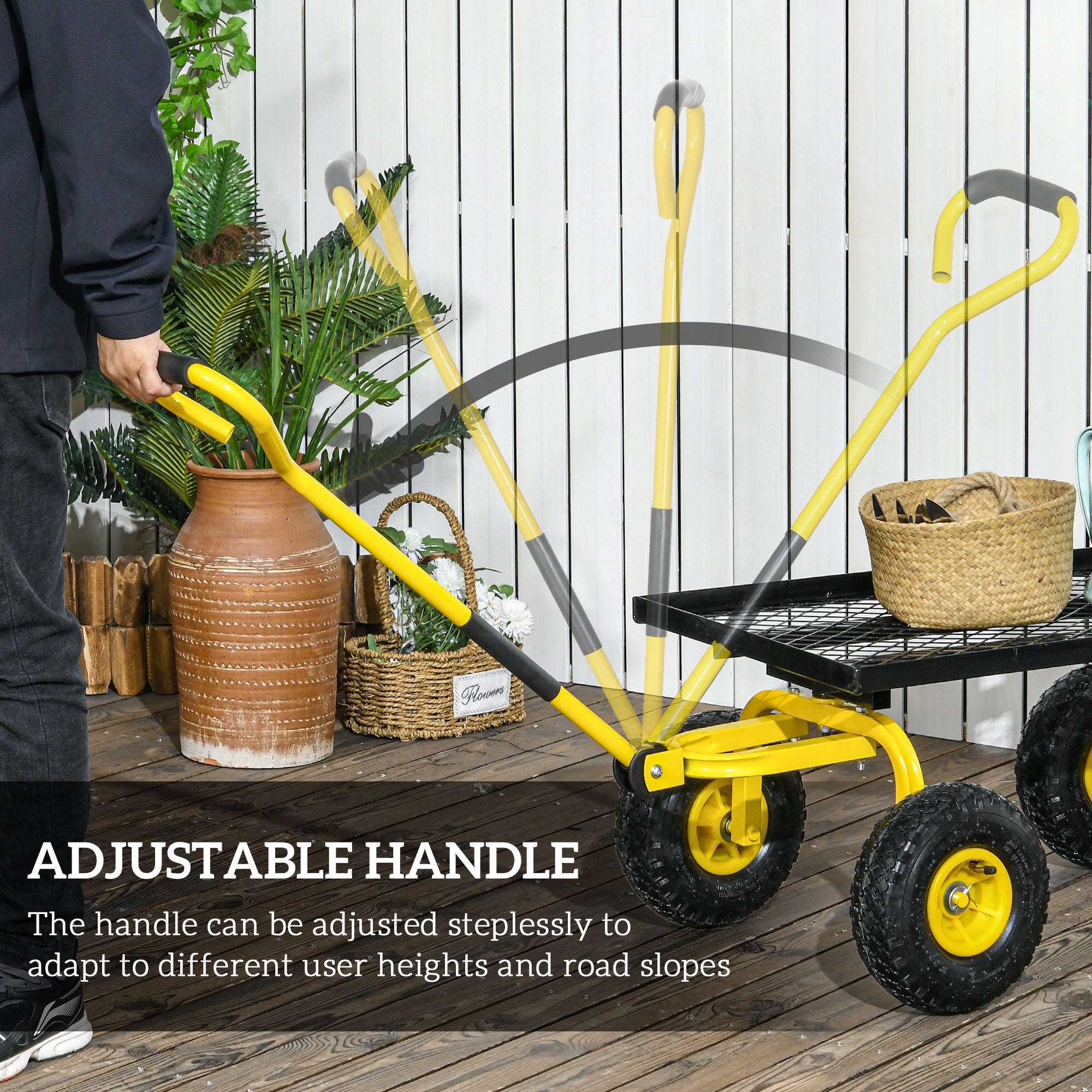 Outsunny Steel Garden Trolley Cart, 150kg, Pneumatic Wheels