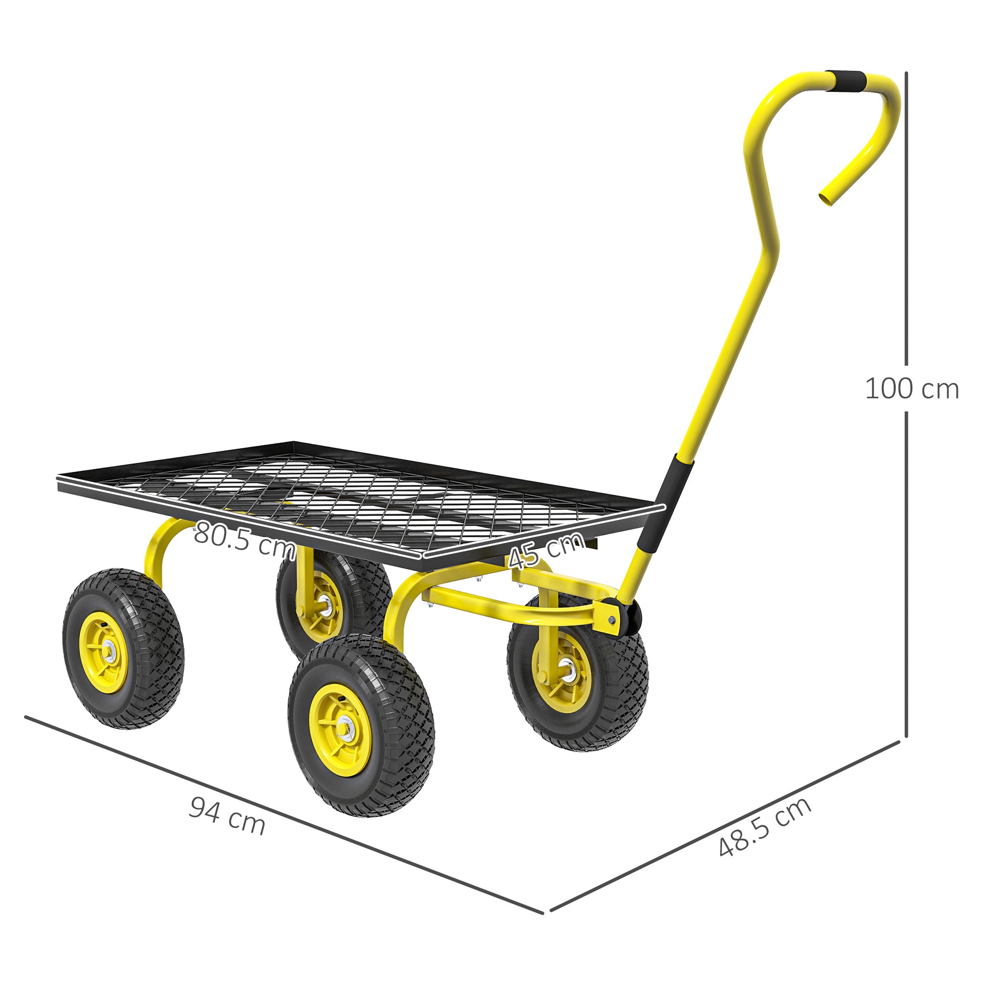 Outsunny Steel Garden Trolley Cart, 150kg, Pneumatic Wheels