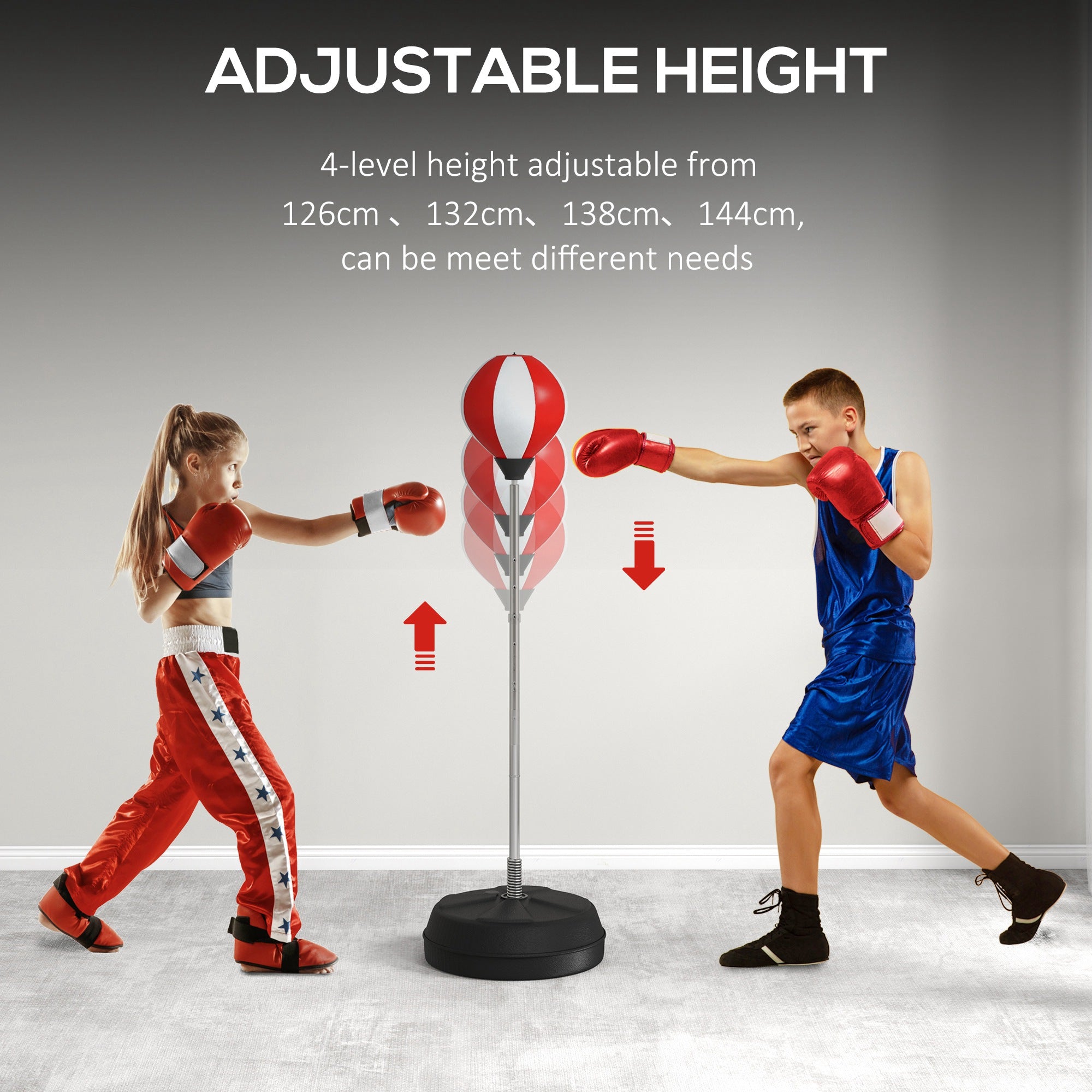 HOMCOM Adjustable Height Punching Bag with Stand Boxing Set, Red