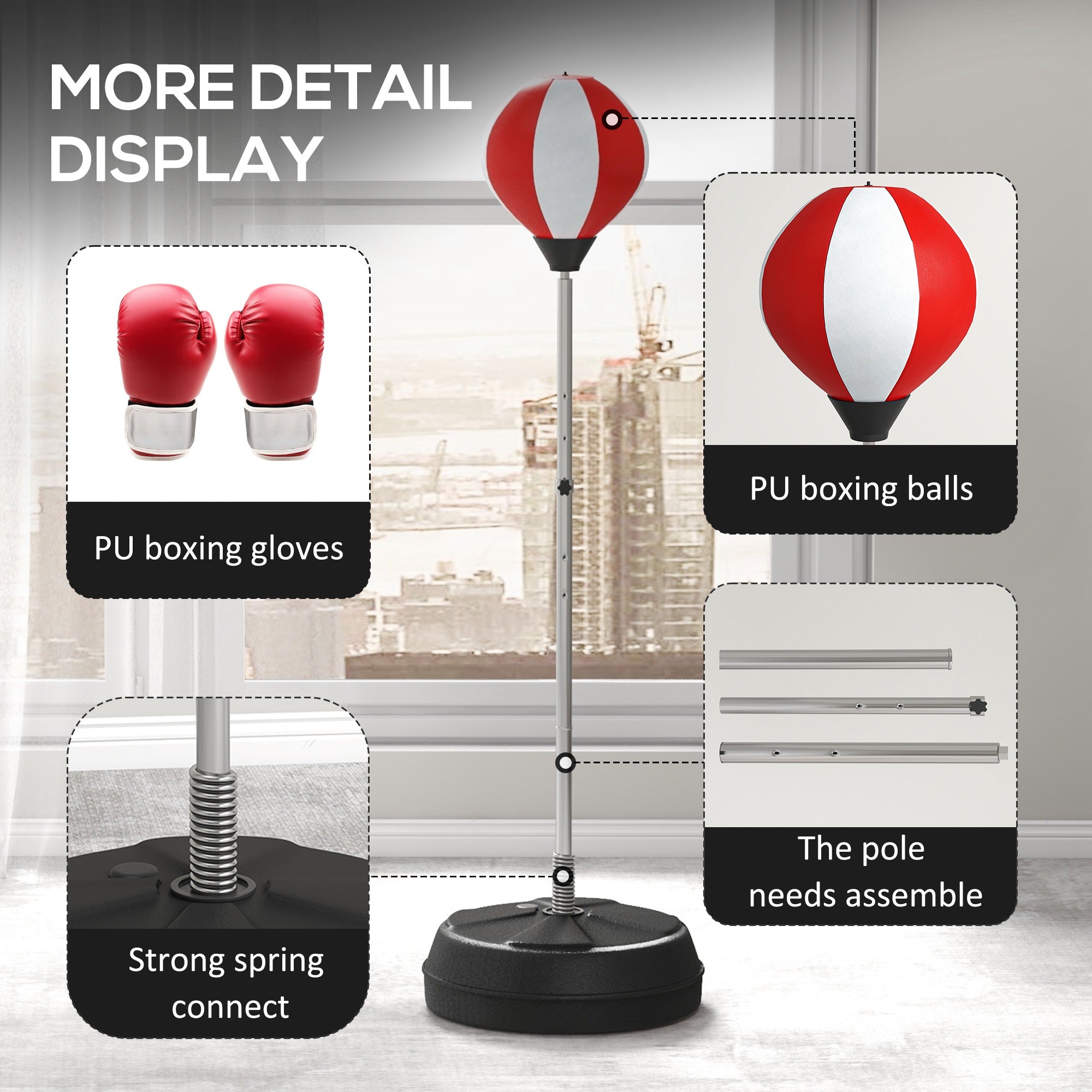 HOMCOM Adjustable Height Punching Bag with Stand Boxing Set, Red