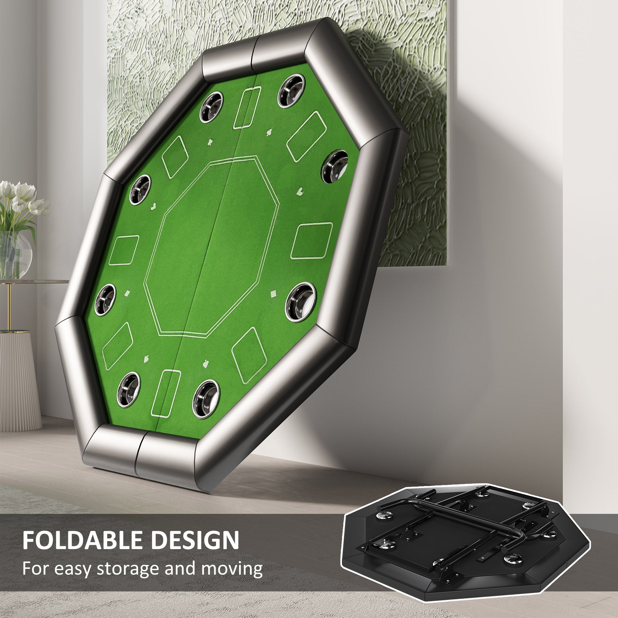 SPORTNOW 8-Player Foldable Green Poker Table with Cup Holders