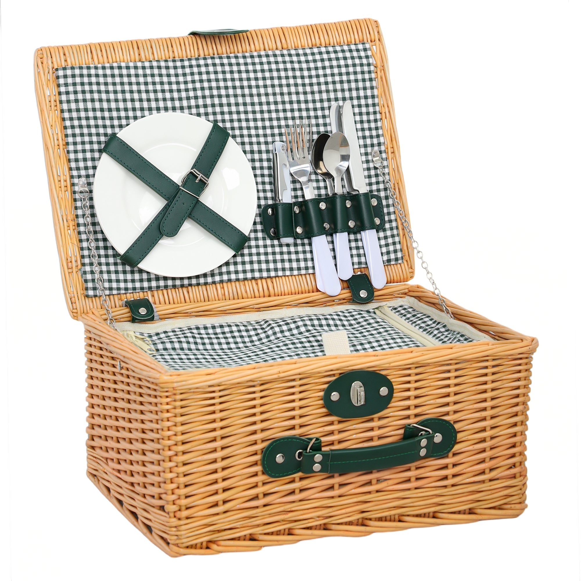 Outsunny 2-Person Wicker Picnic Basket with Insulated Cooler Bag