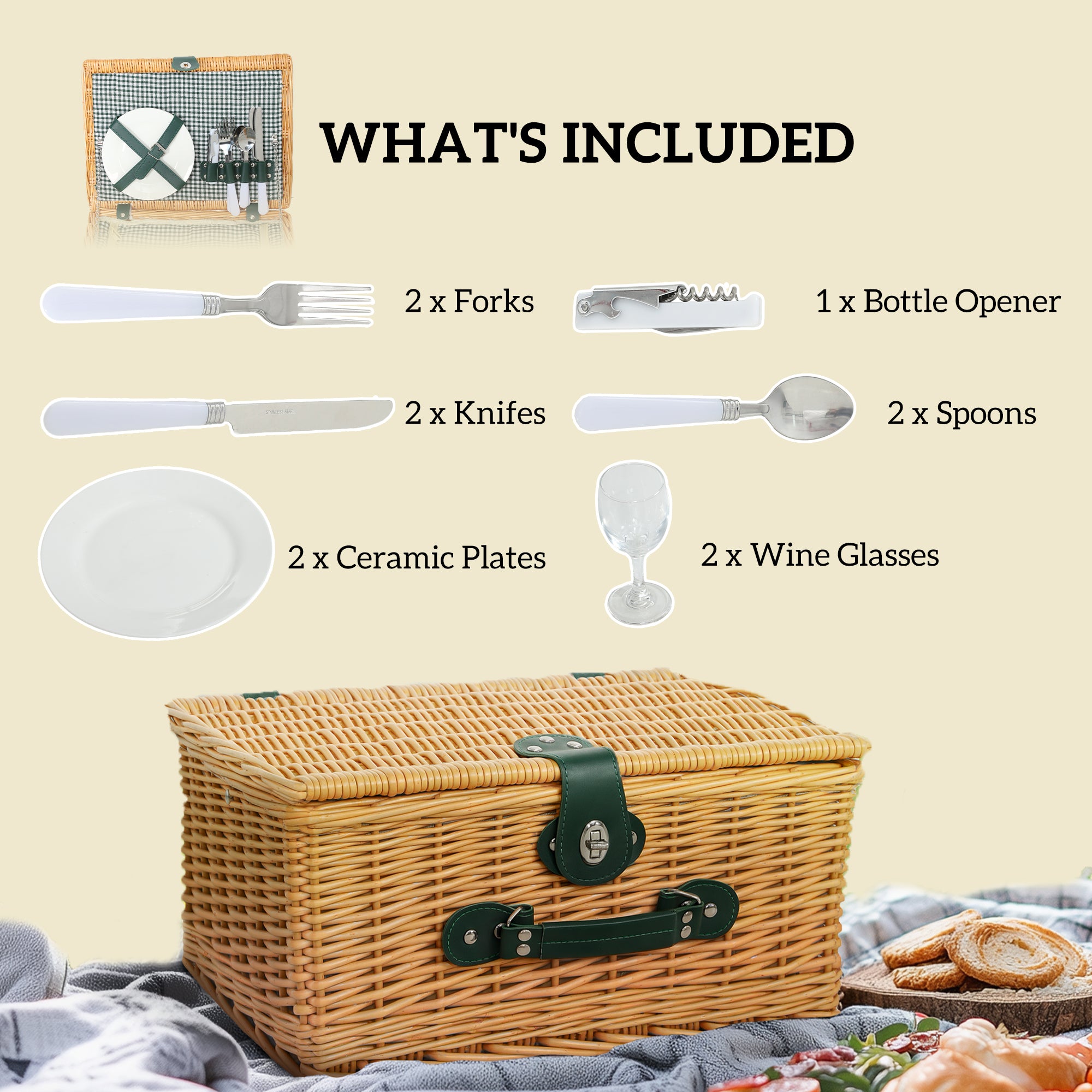 Outsunny 2-Person Wicker Picnic Basket with Insulated Cooler Bag