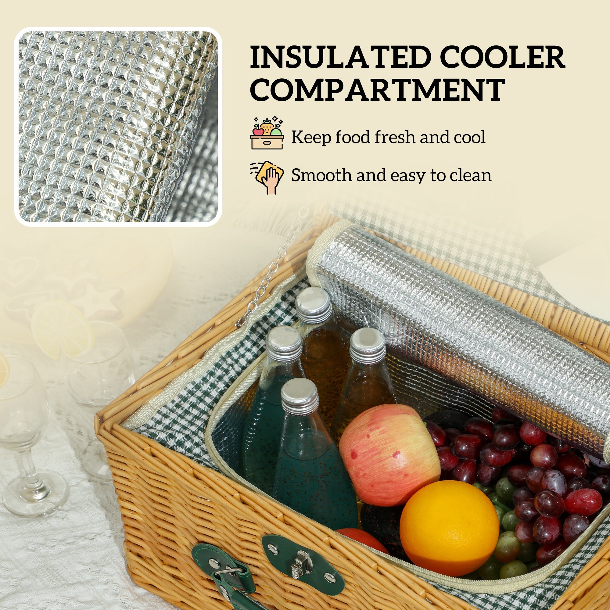 Outsunny 2-Person Wicker Picnic Basket with Insulated Cooler Bag