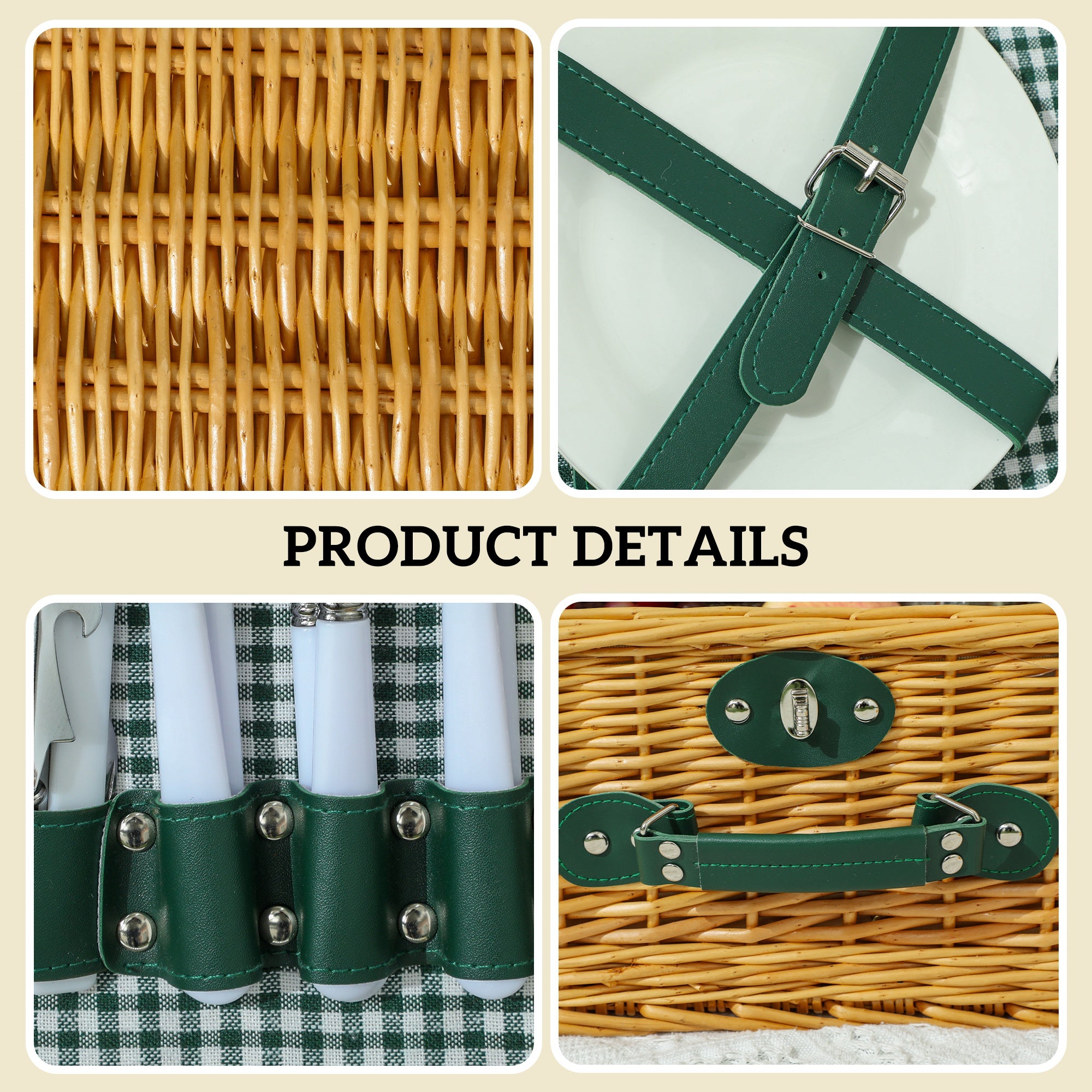 Outsunny 2-Person Wicker Picnic Basket with Insulated Cooler Bag