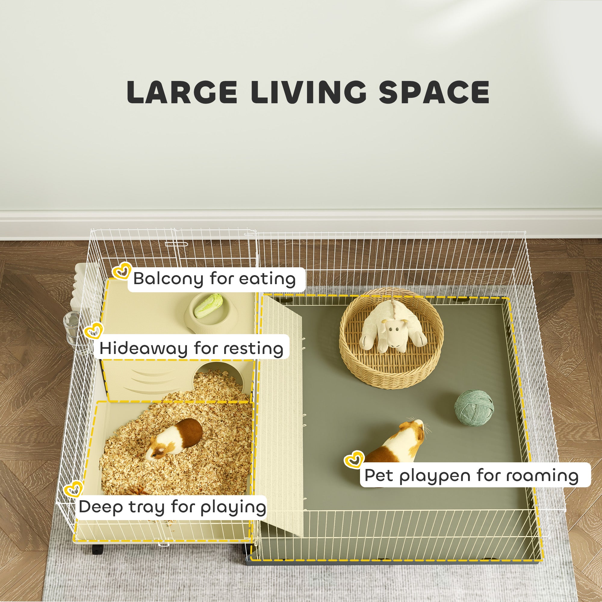 PawHut Guinea Pig & Hedgehog Cage with Removable Playpen, Beige