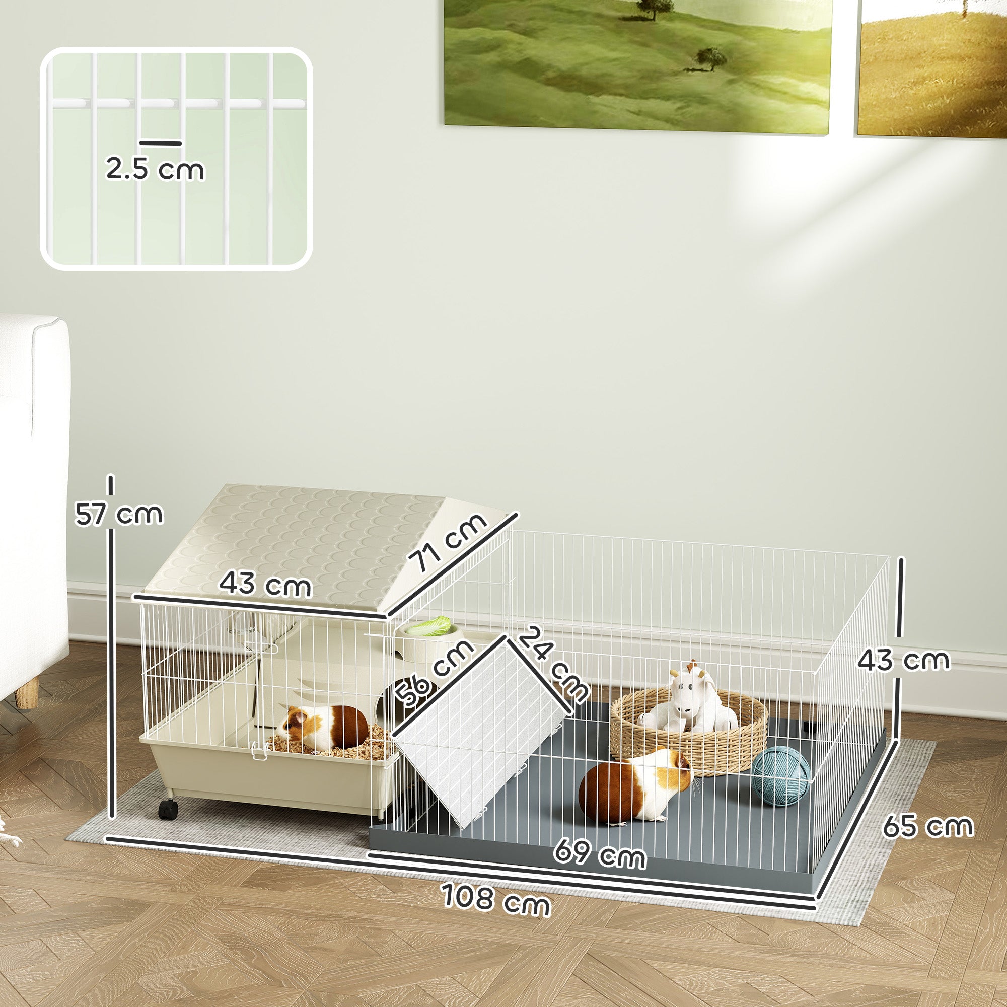 PawHut Guinea Pig & Hedgehog Cage with Removable Playpen, Beige