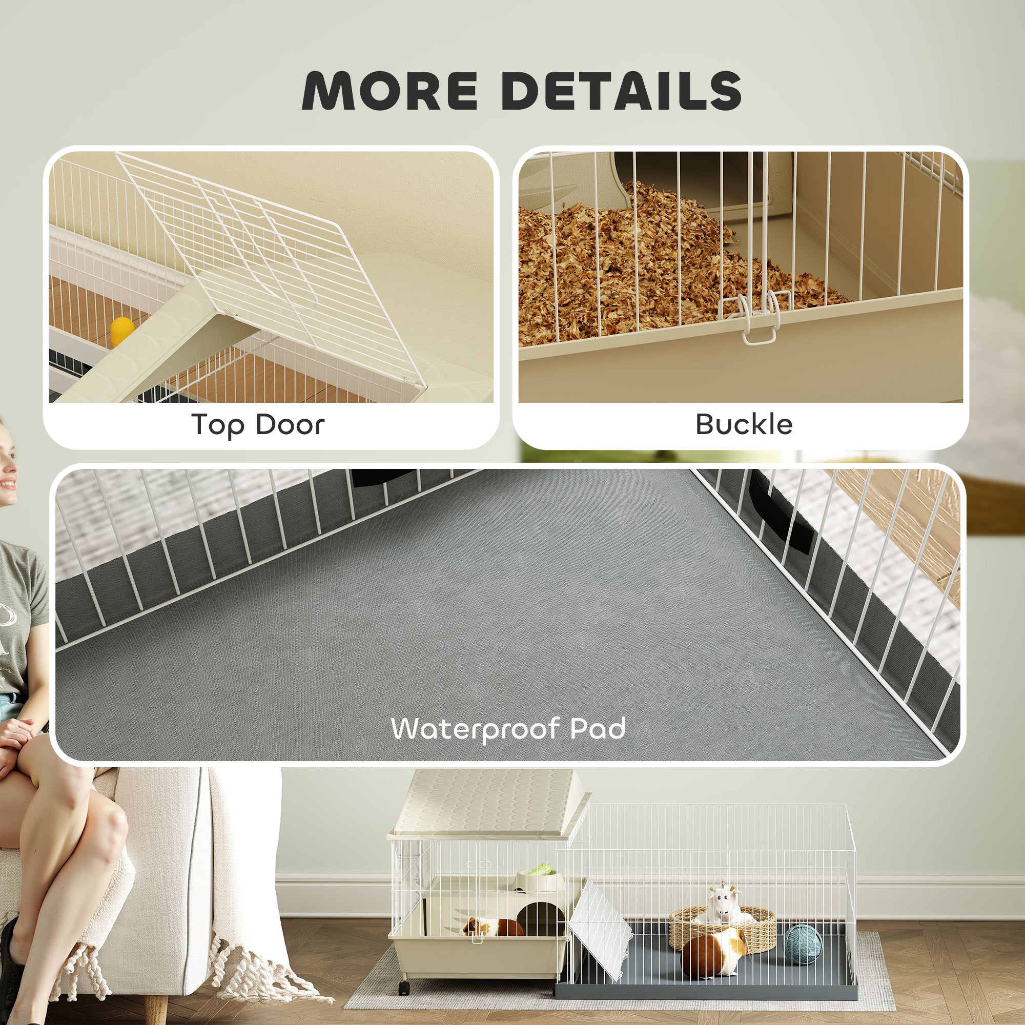 PawHut Guinea Pig & Hedgehog Cage with Removable Playpen, Beige