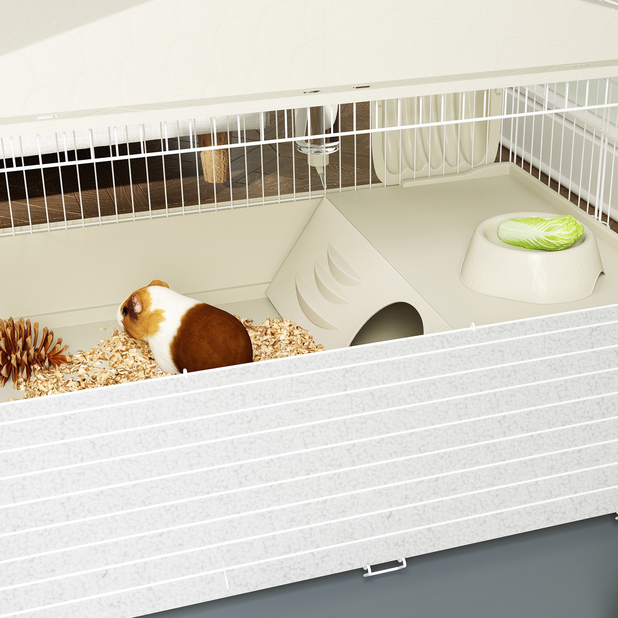 PawHut Guinea Pig & Hedgehog Cage with Removable Playpen, Beige
