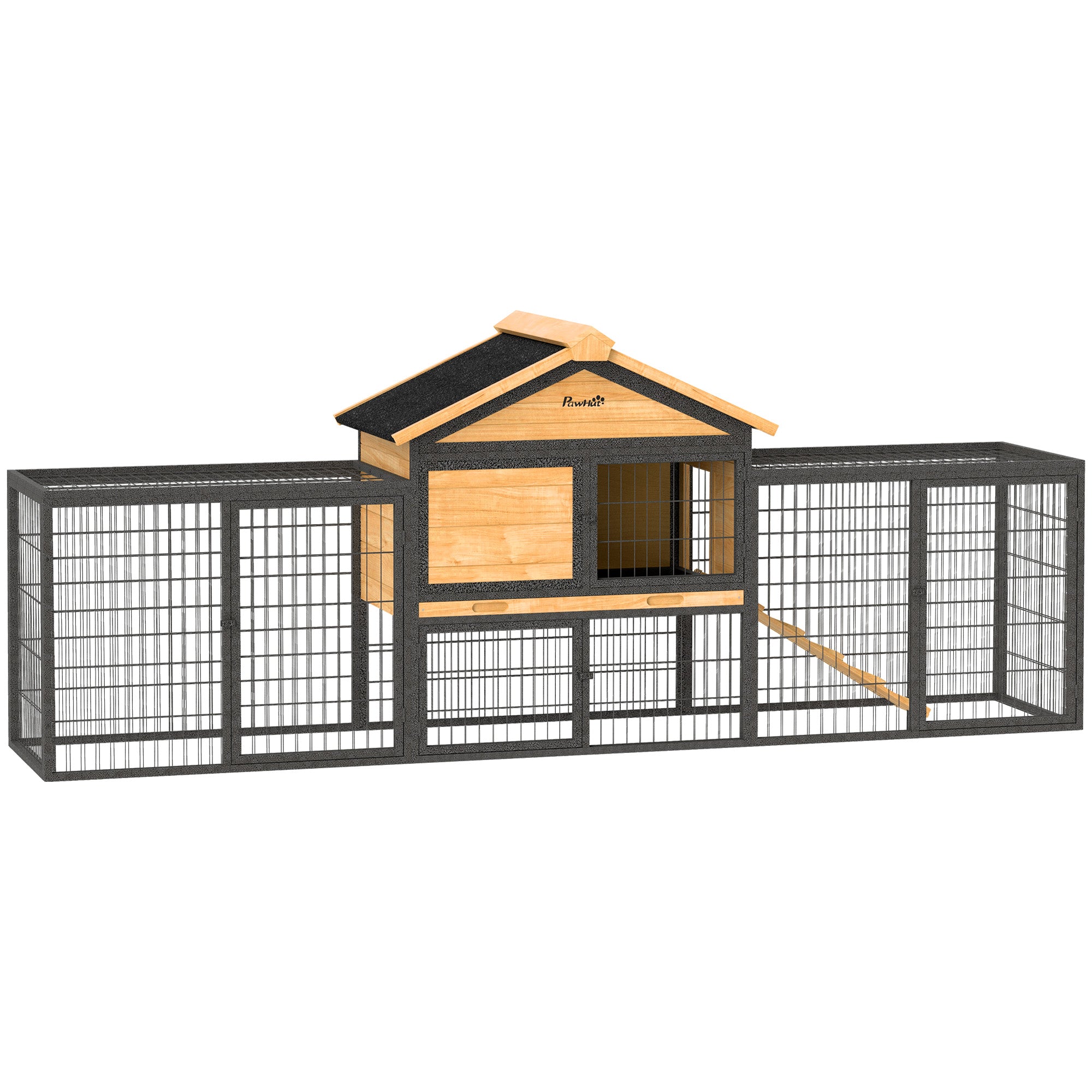 PawHut Outdoor Rabbit Hutch with Steel Run and Removable Tray