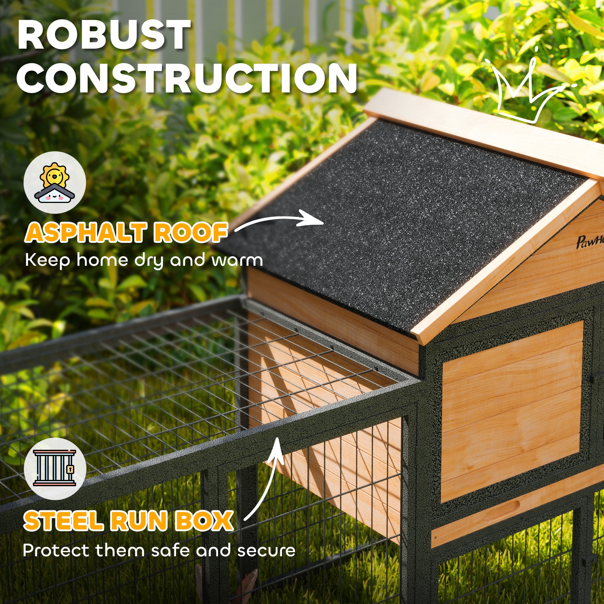 PawHut Outdoor Rabbit Hutch with Steel Run and Removable Tray
