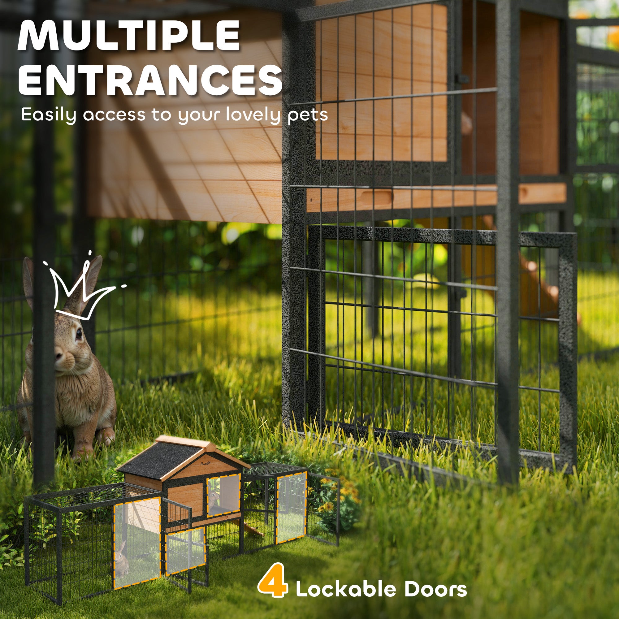 PawHut Outdoor Rabbit Hutch with Steel Run and Removable Tray