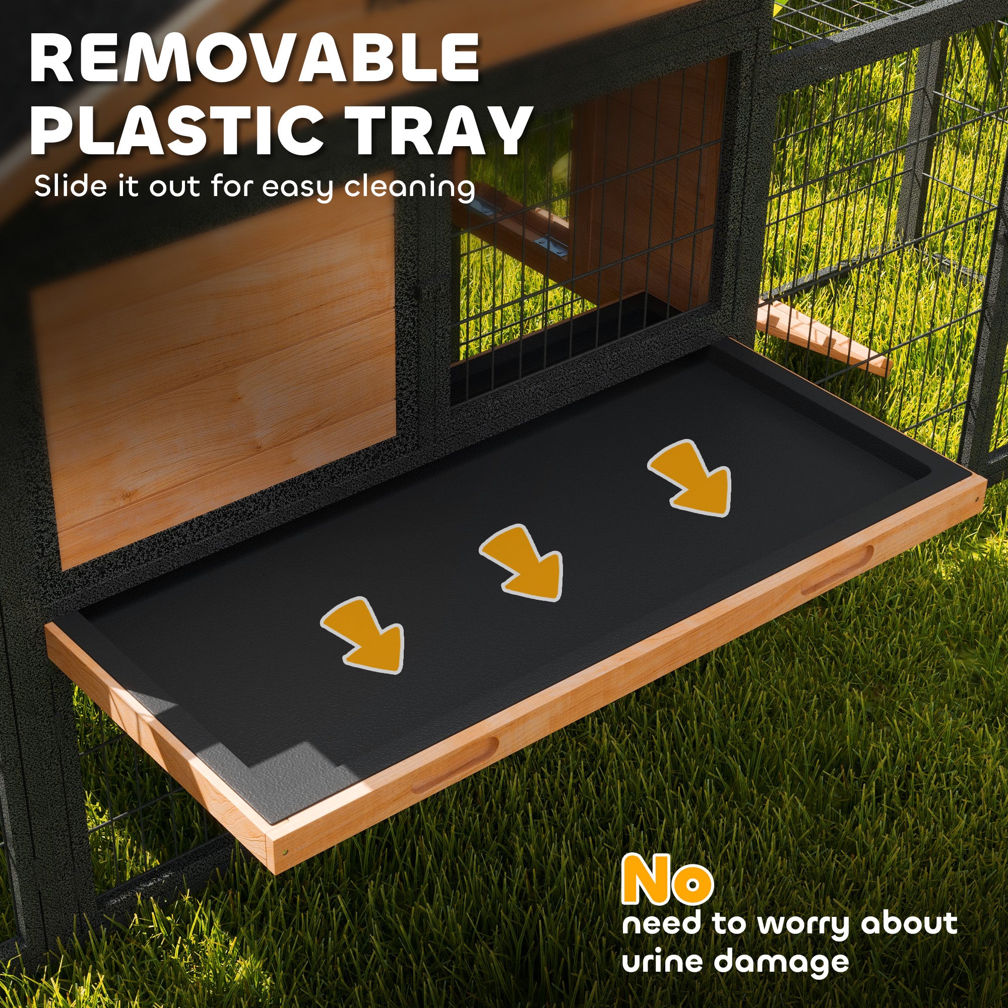 PawHut Outdoor Rabbit Hutch with Steel Run and Removable Tray