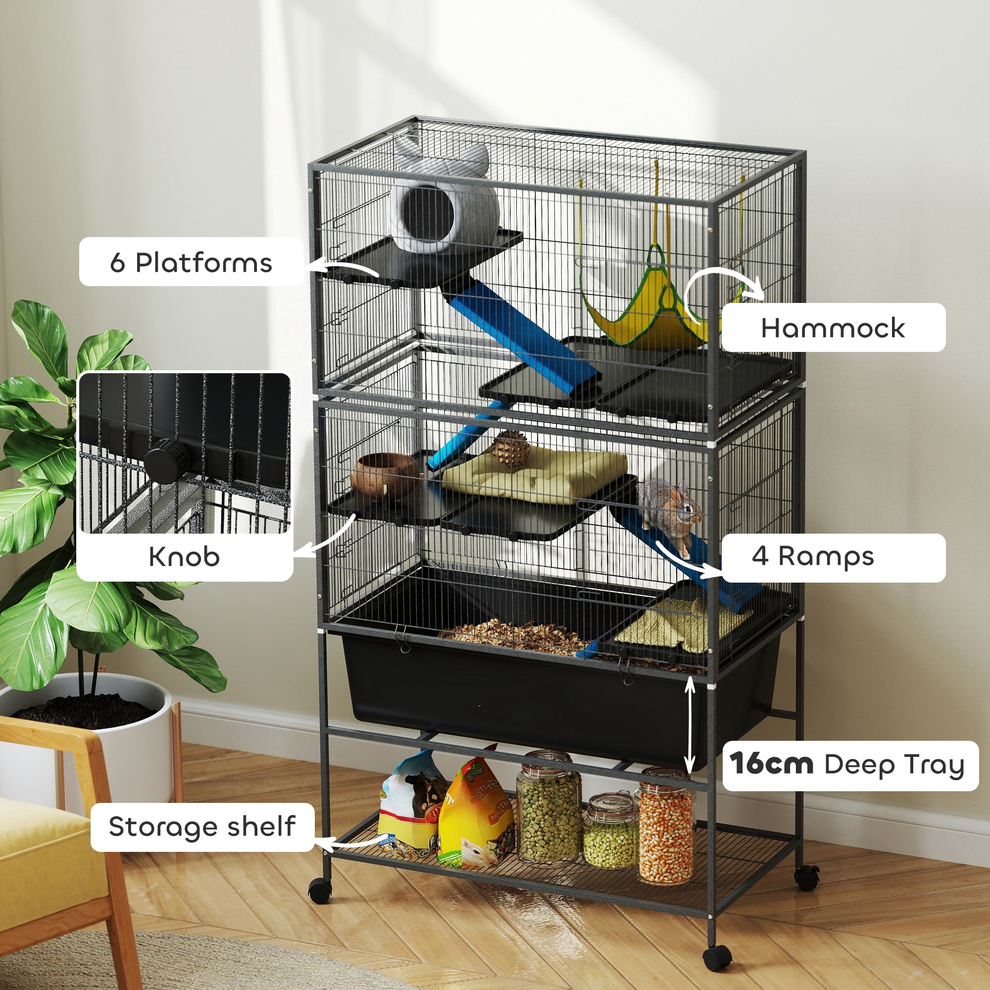 PawHut 5-Tier Rolling Small Animal Cage with Cloth-Covered Ramps