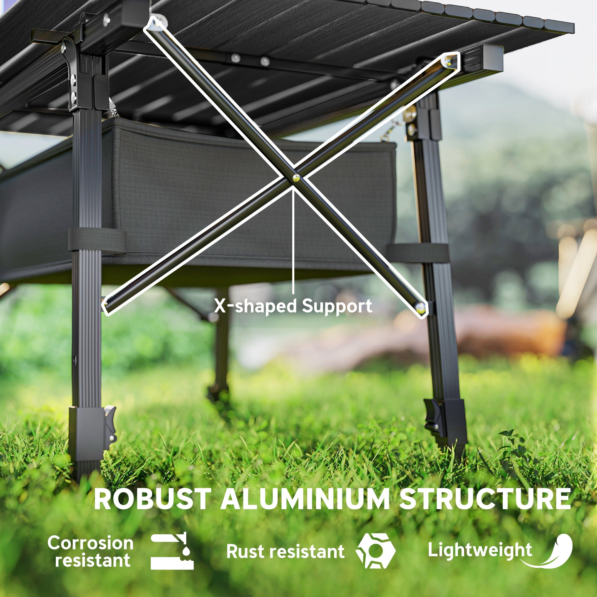 Outsunny Folding Camping Table, Adjustable Height, Storage Basket, Black