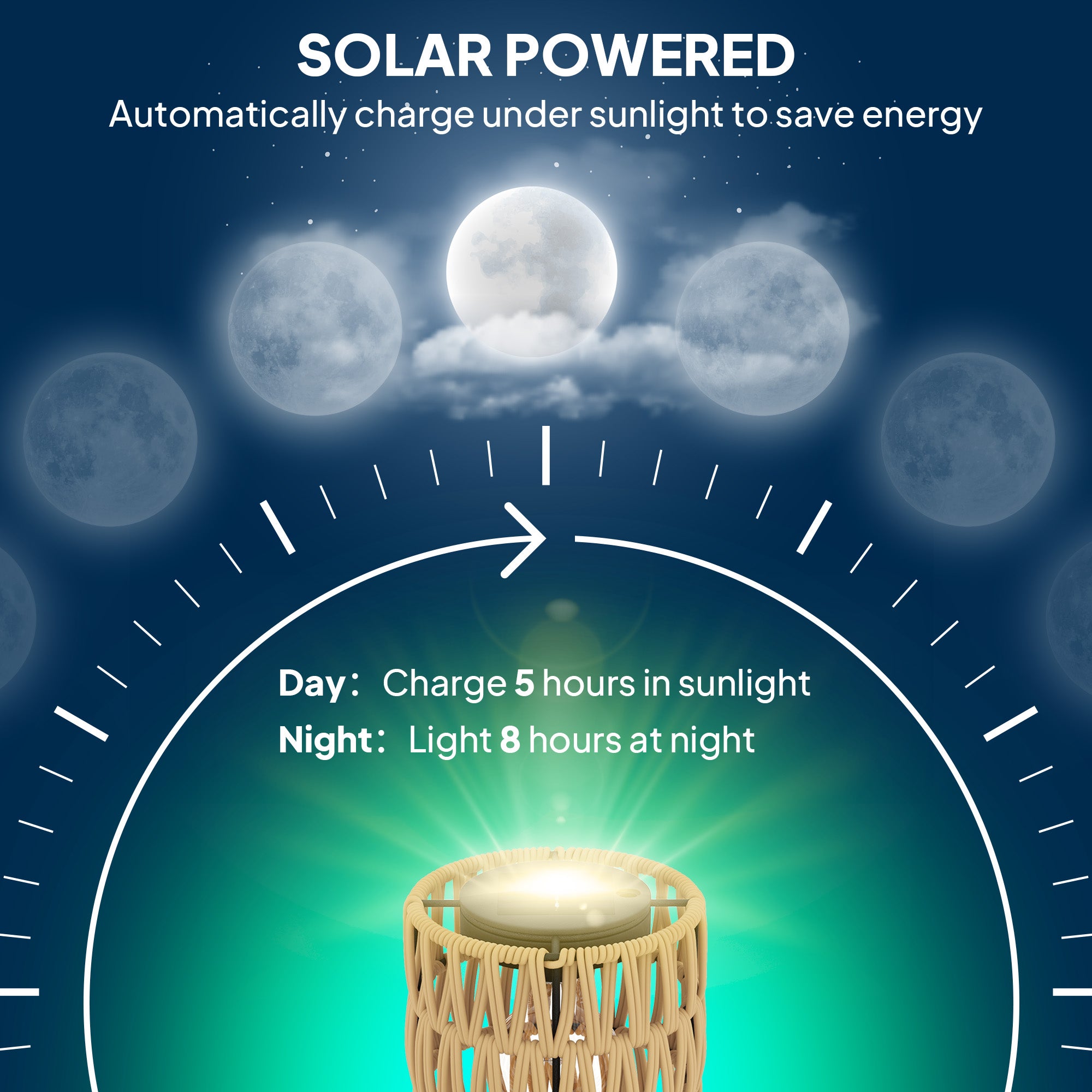 Outsunny 3-Light Solar Rattan Floor Lamp with Shelf, Auto On/Off