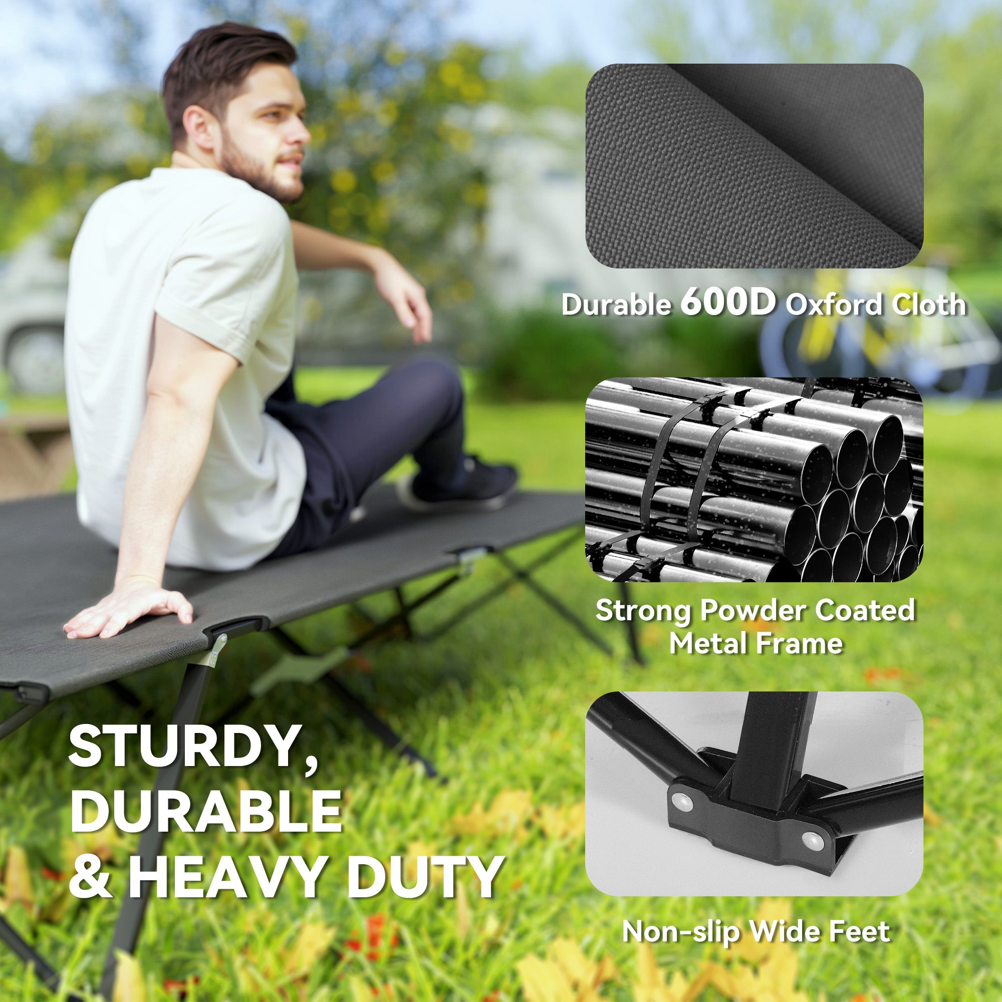 Outsunny Double Folding Camping Cot with Carry Bag, Charcoal Grey