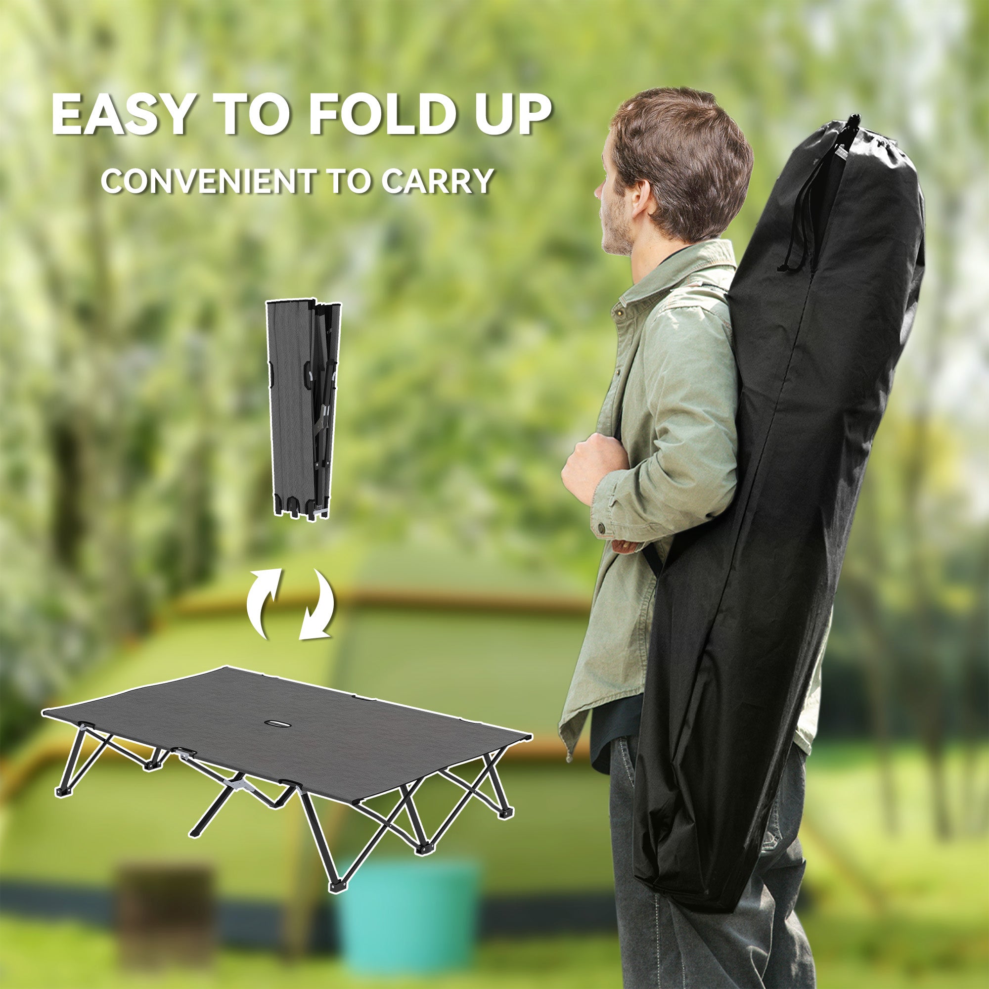 Outsunny Double Folding Camping Cot with Carry Bag, Charcoal Grey