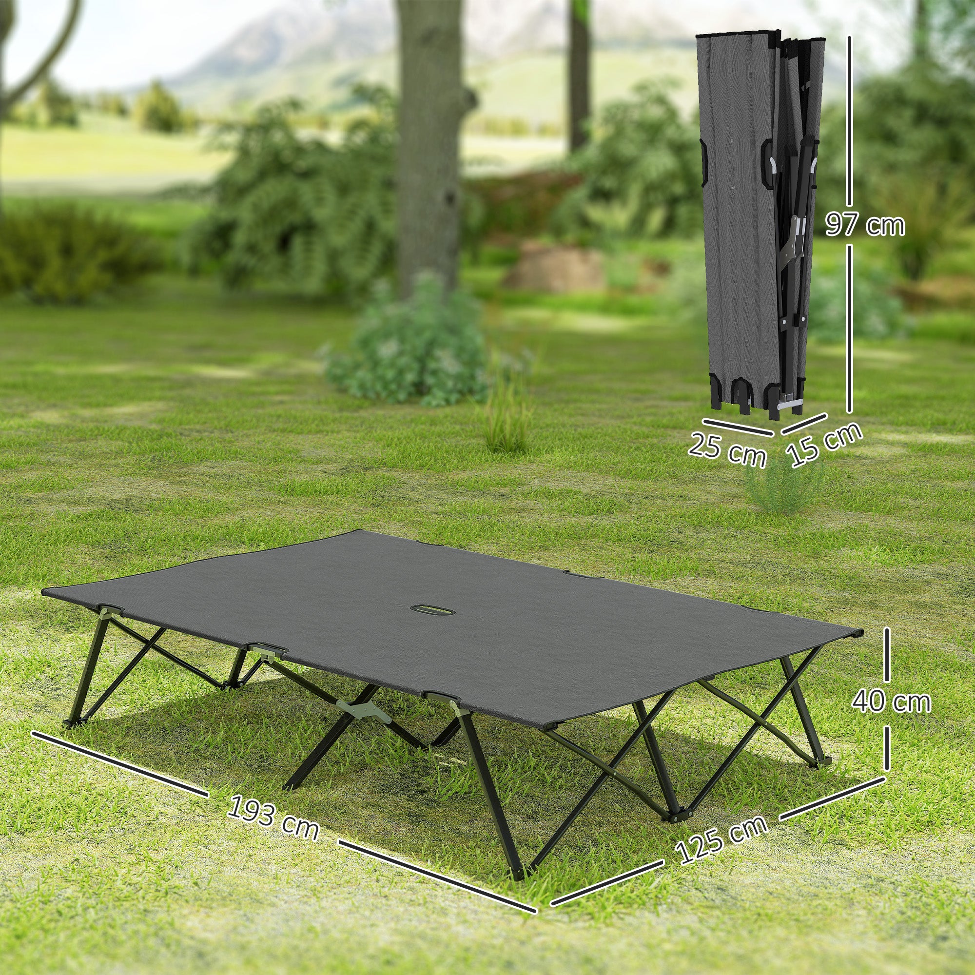 Outsunny Double Folding Camping Cot with Carry Bag, Charcoal Grey