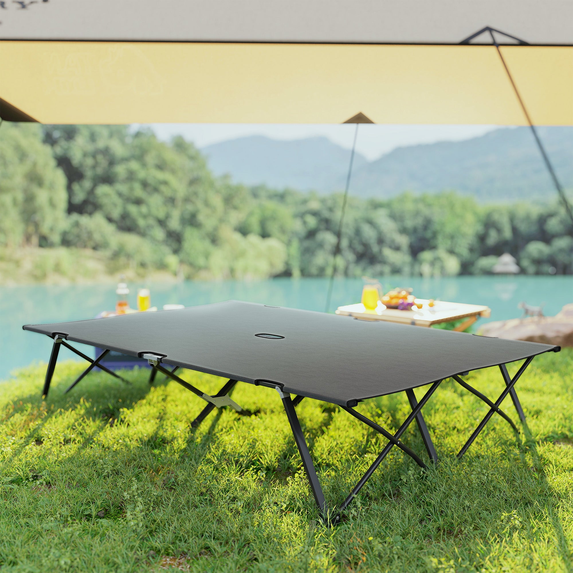 Outsunny Double Folding Camping Cot with Carry Bag, Charcoal Grey