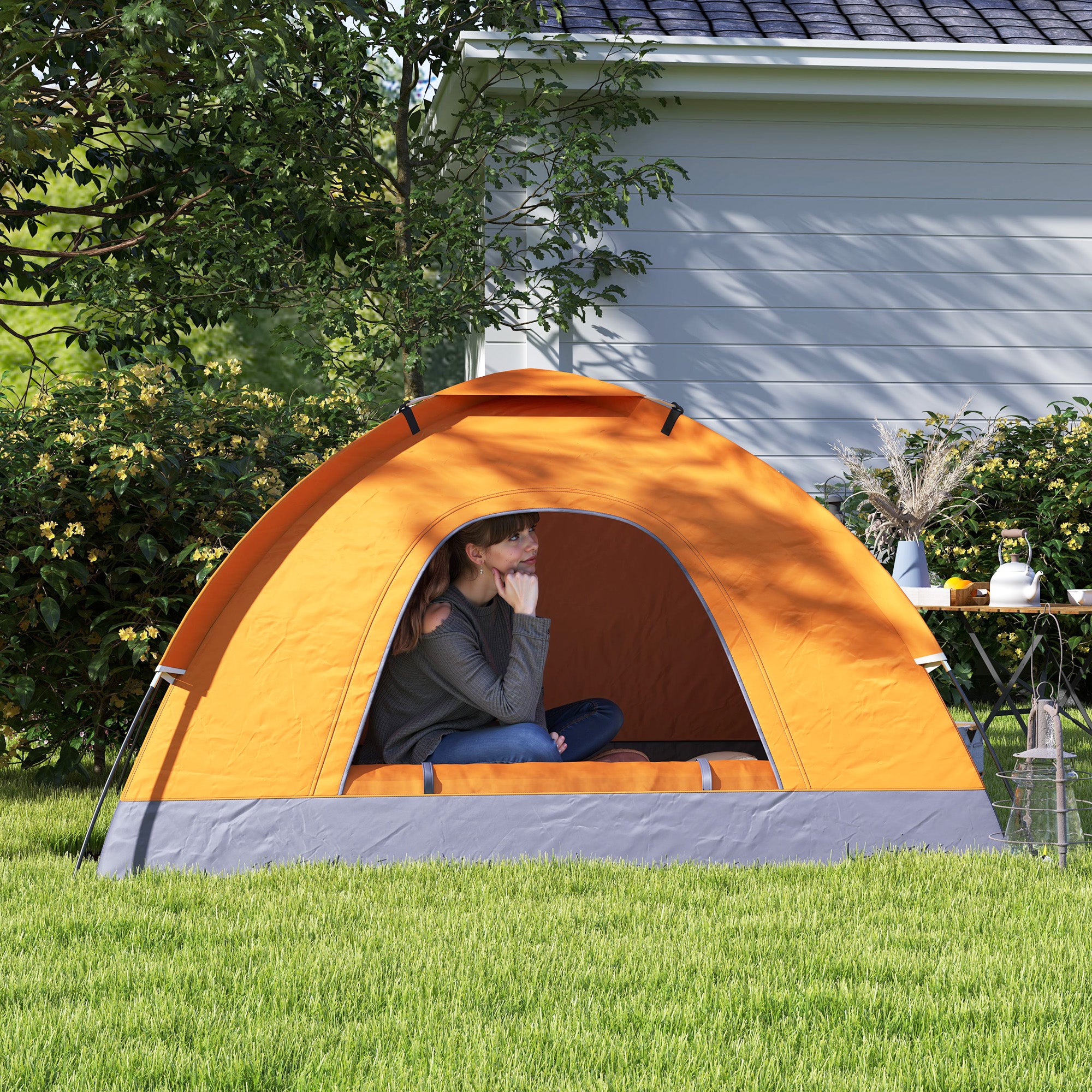 Outsunny 2-Person Dome Camping Tent with Storage Pocket, Orange