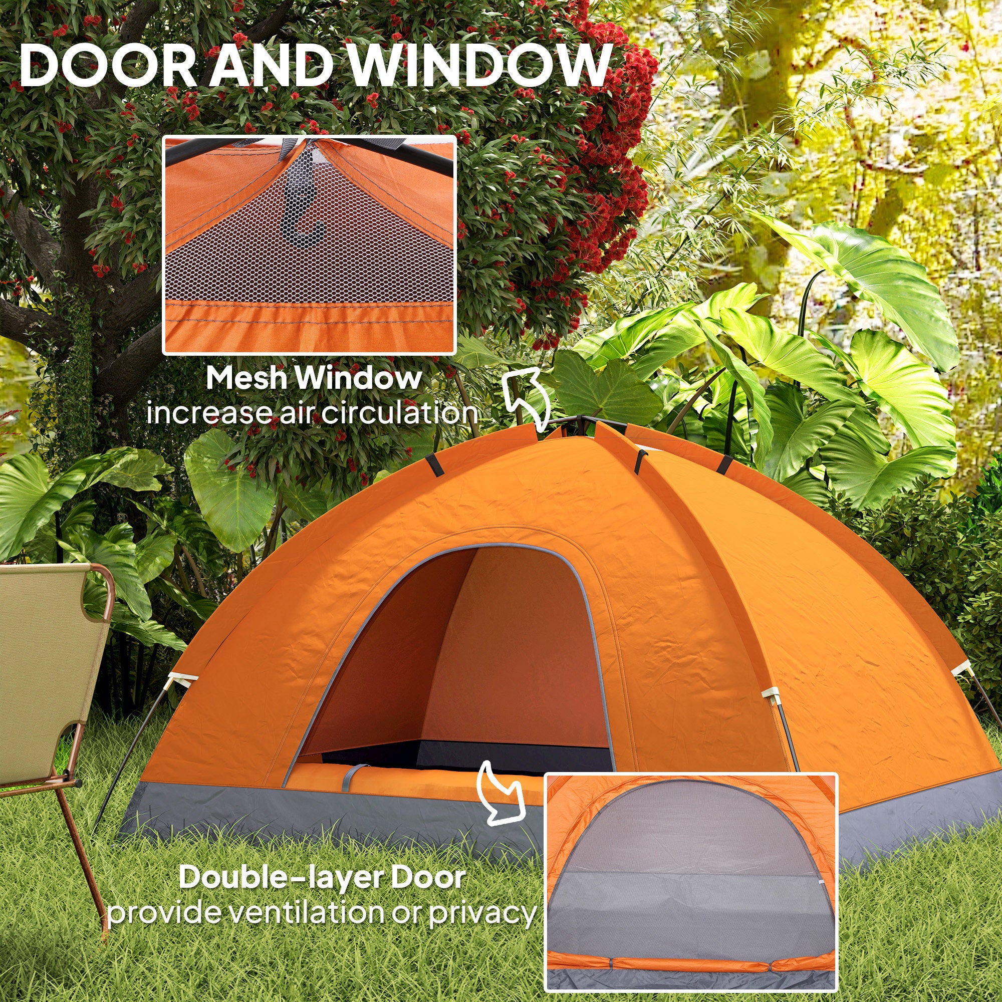 Outsunny 2-Person Dome Camping Tent with Storage Pocket, Orange