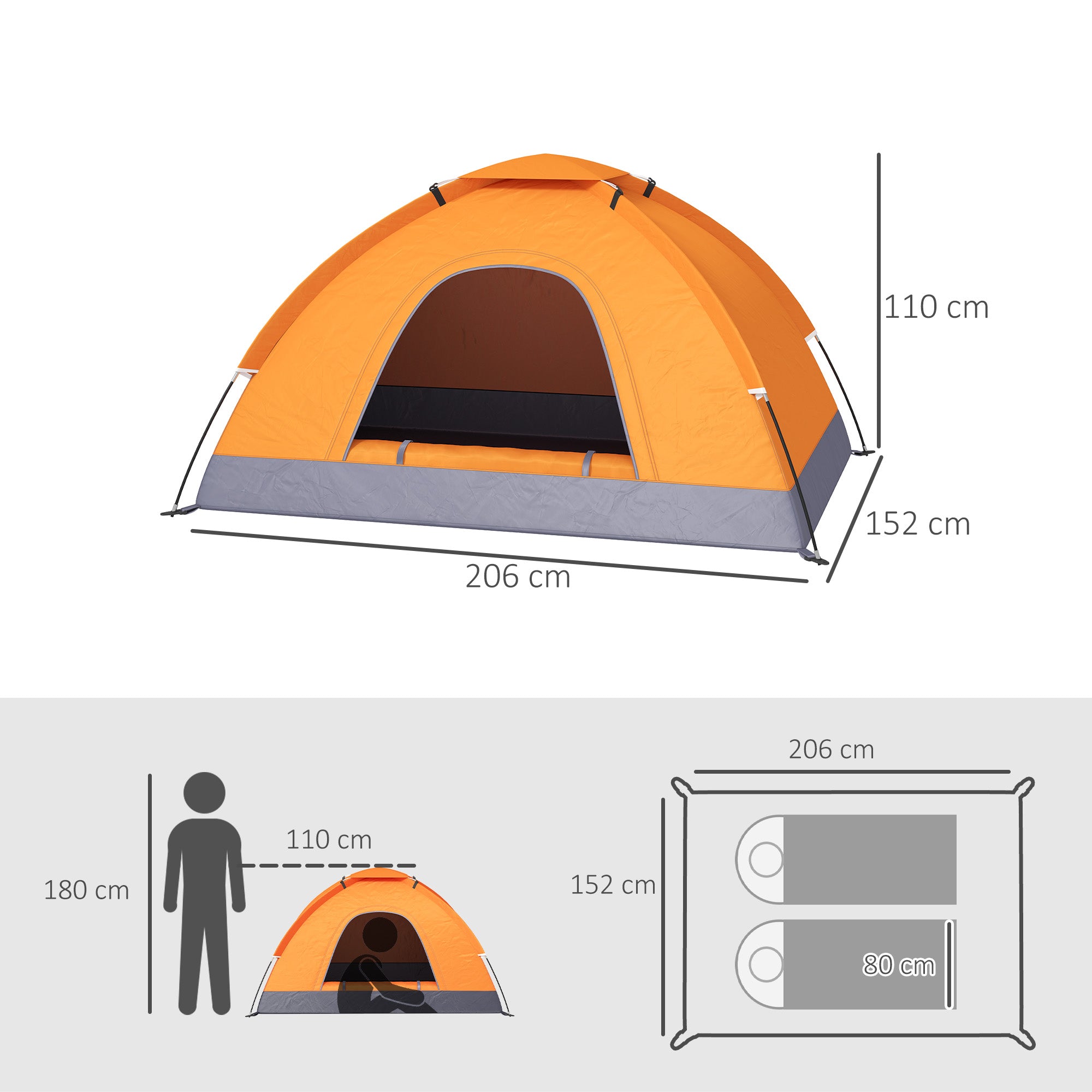 Outsunny 2-Person Dome Camping Tent with Storage Pocket, Orange