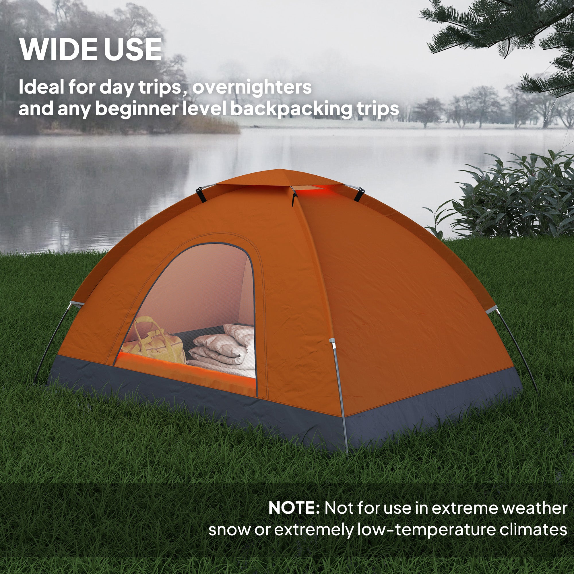 Outsunny 2-Person Dome Camping Tent with Storage Pocket, Orange