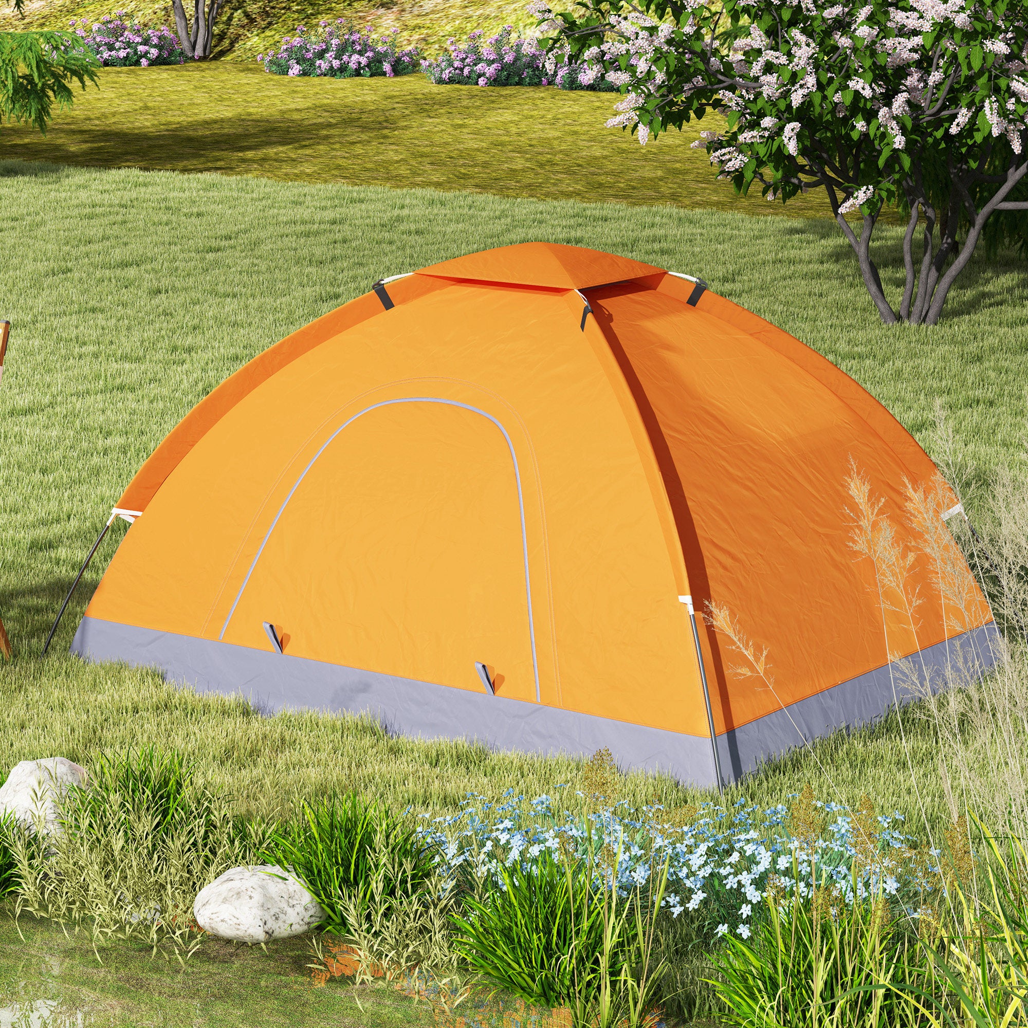 Outsunny 2-Person Dome Camping Tent with Storage Pocket, Orange