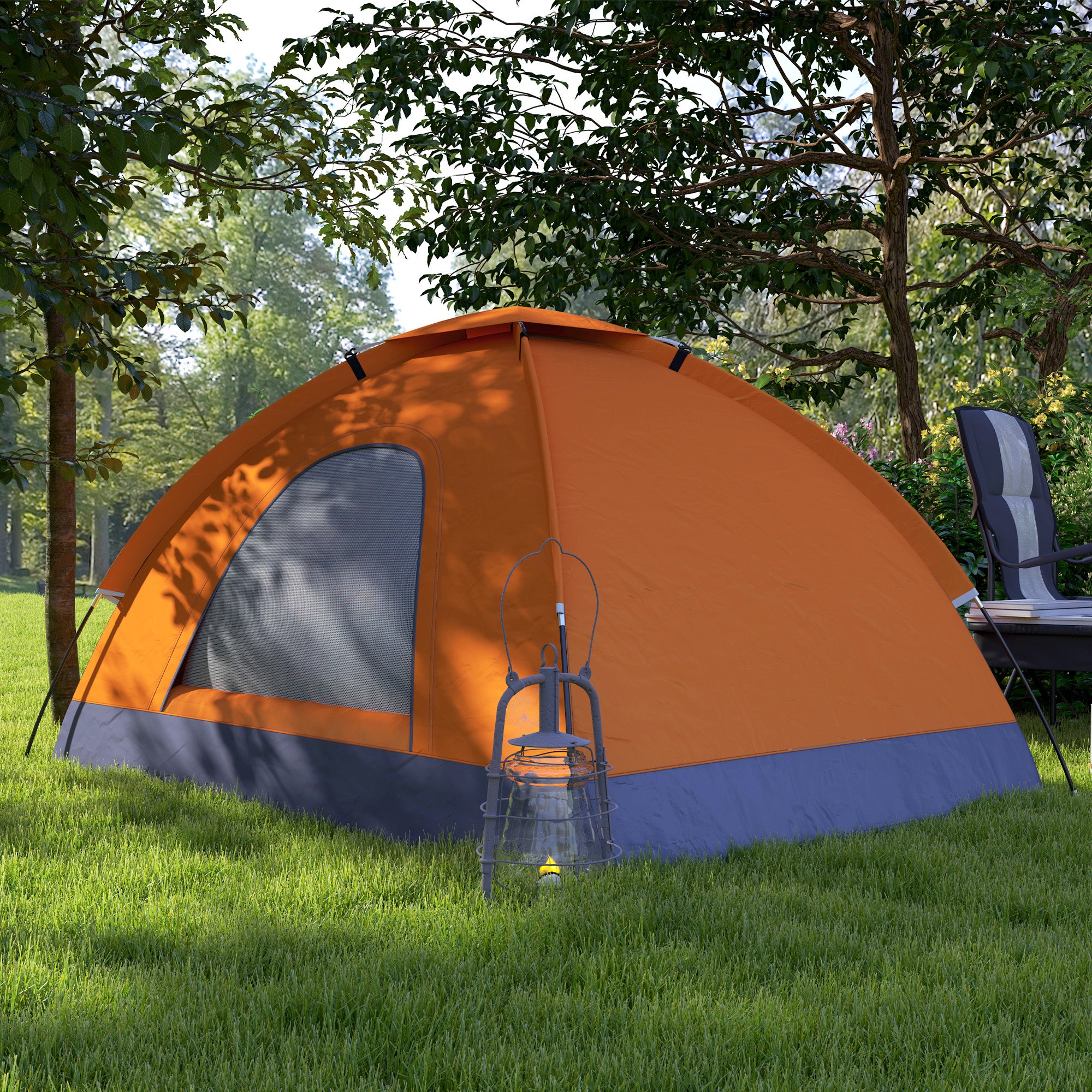 Outsunny 2-Person Dome Camping Tent with Storage Pocket, Orange