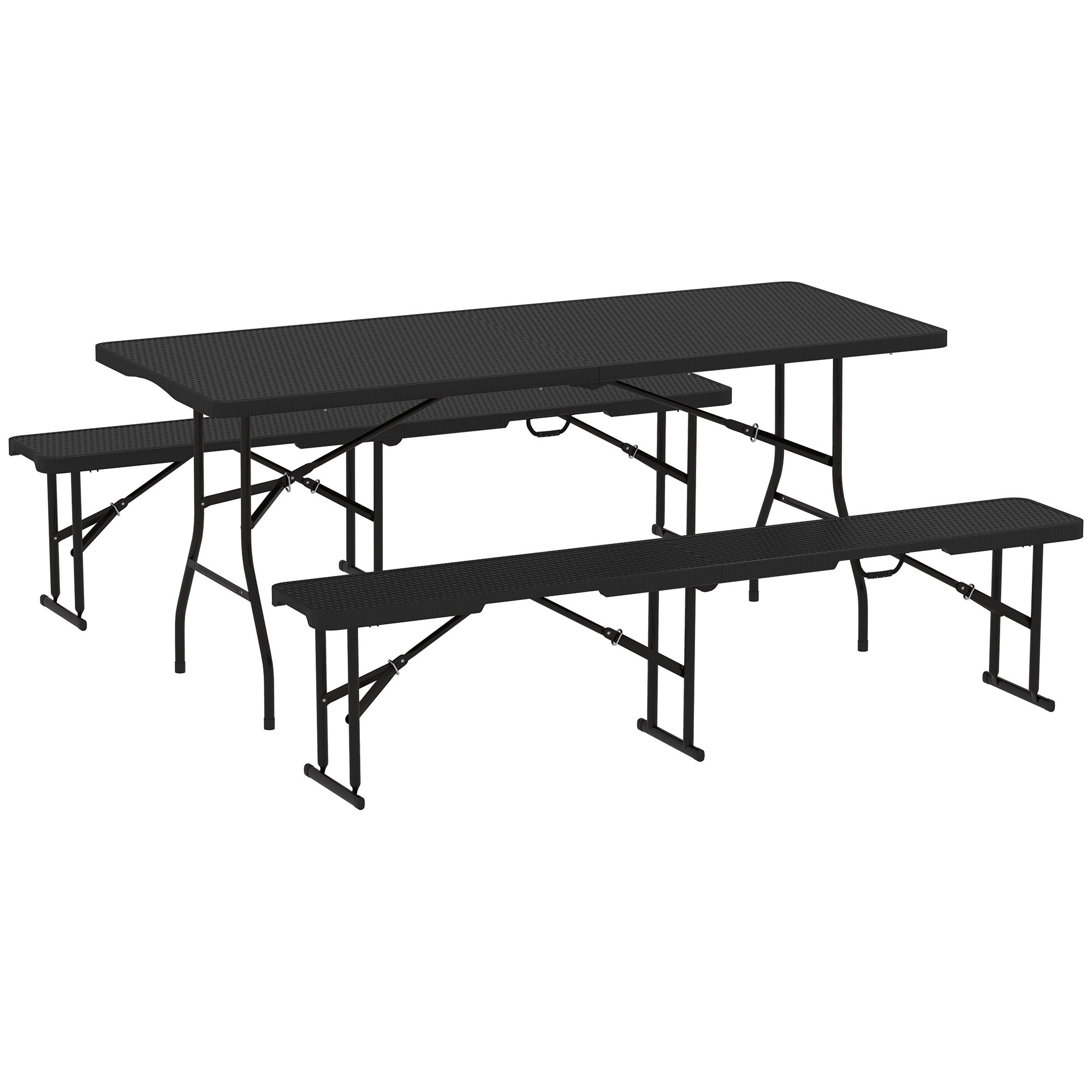 Outsunny Rattan Effect Folding Picnic Table & Bench Set, Black
