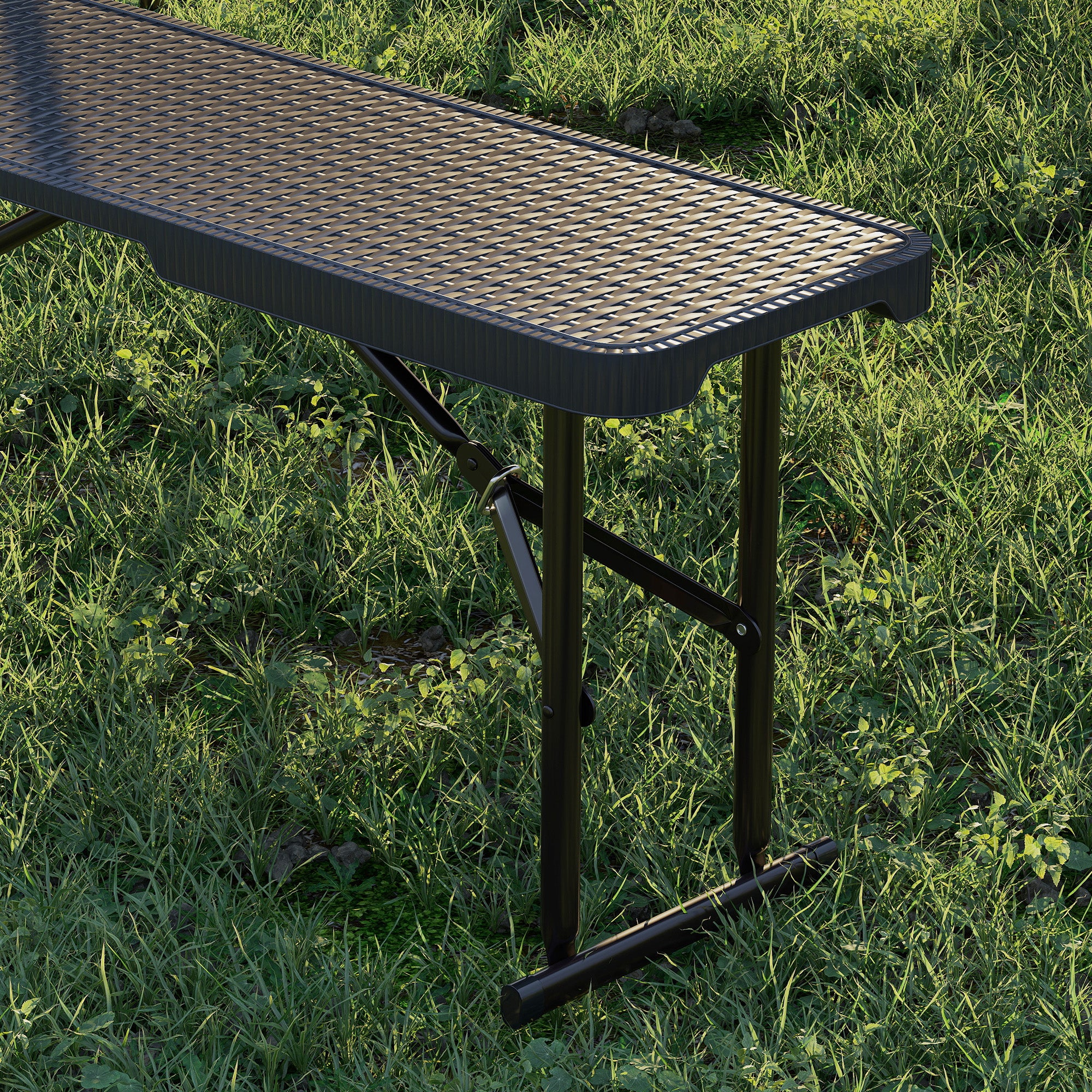 Outsunny Rattan Effect Folding Picnic Table & Bench Set, Black