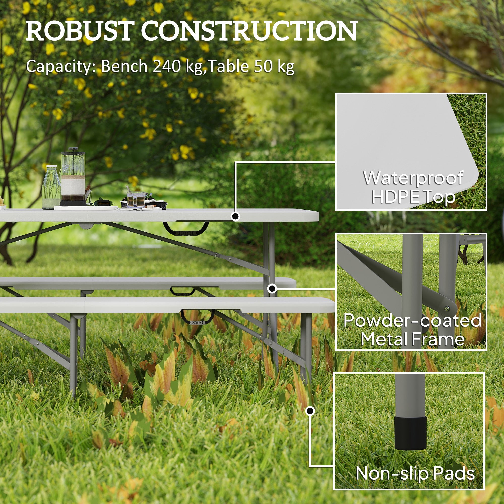 Outsunny 3-Piece Folding Picnic Table and Bench Set with Handles