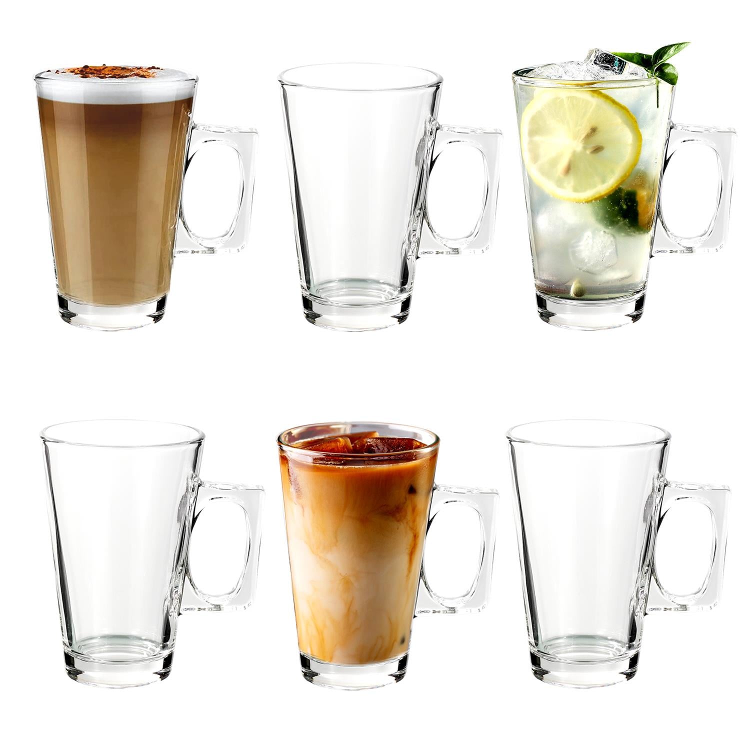 Vinsani Transparent Latte Glasses 6 Pack 200ml Dishwasher & Microwave Safe for Latte, Cappuccino, Tea and Coffee